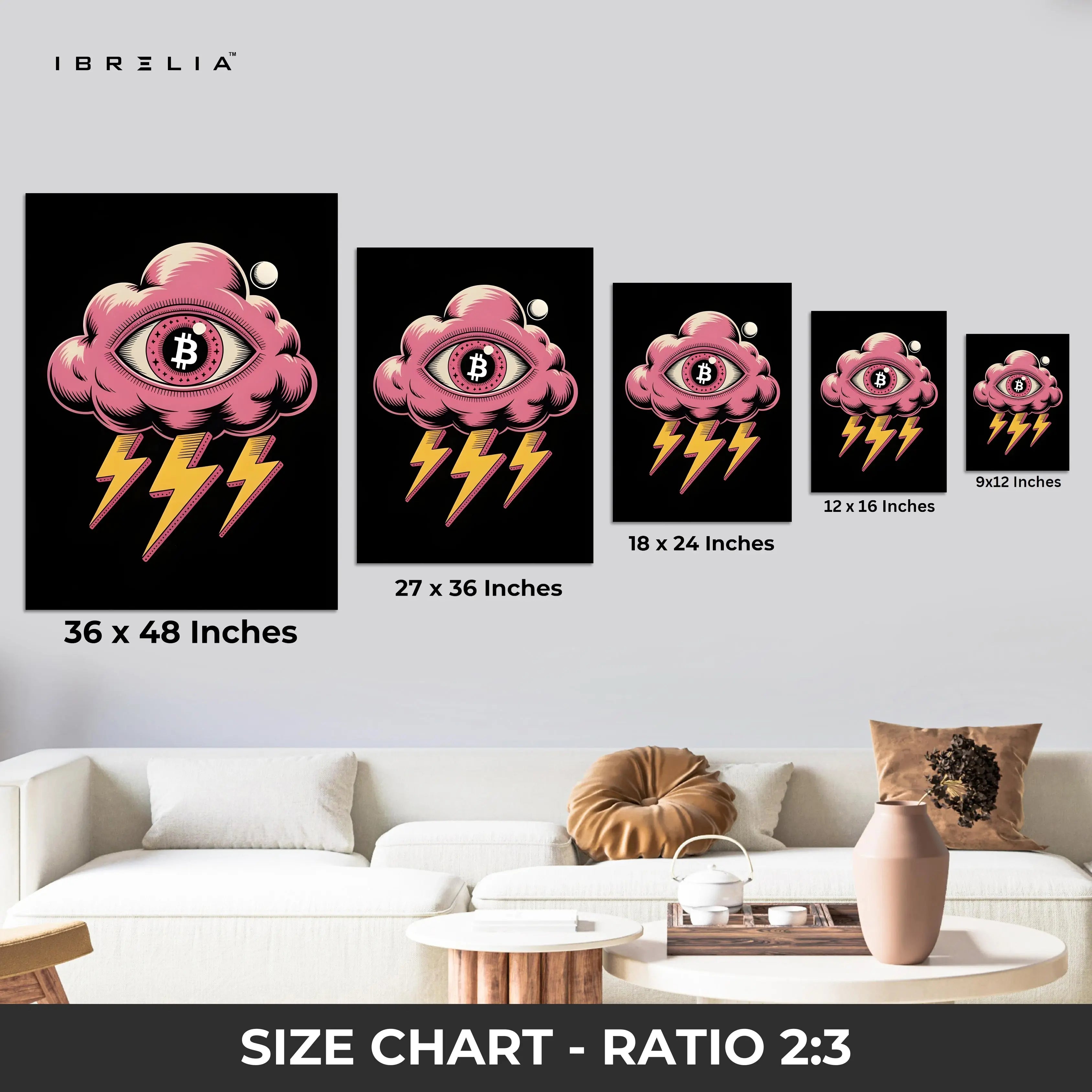 Bitcoin Storm Vision – 4K Ultra Wrap Frame Crypto Pop Art Wall Art | IBRELIA™ IBRELIA