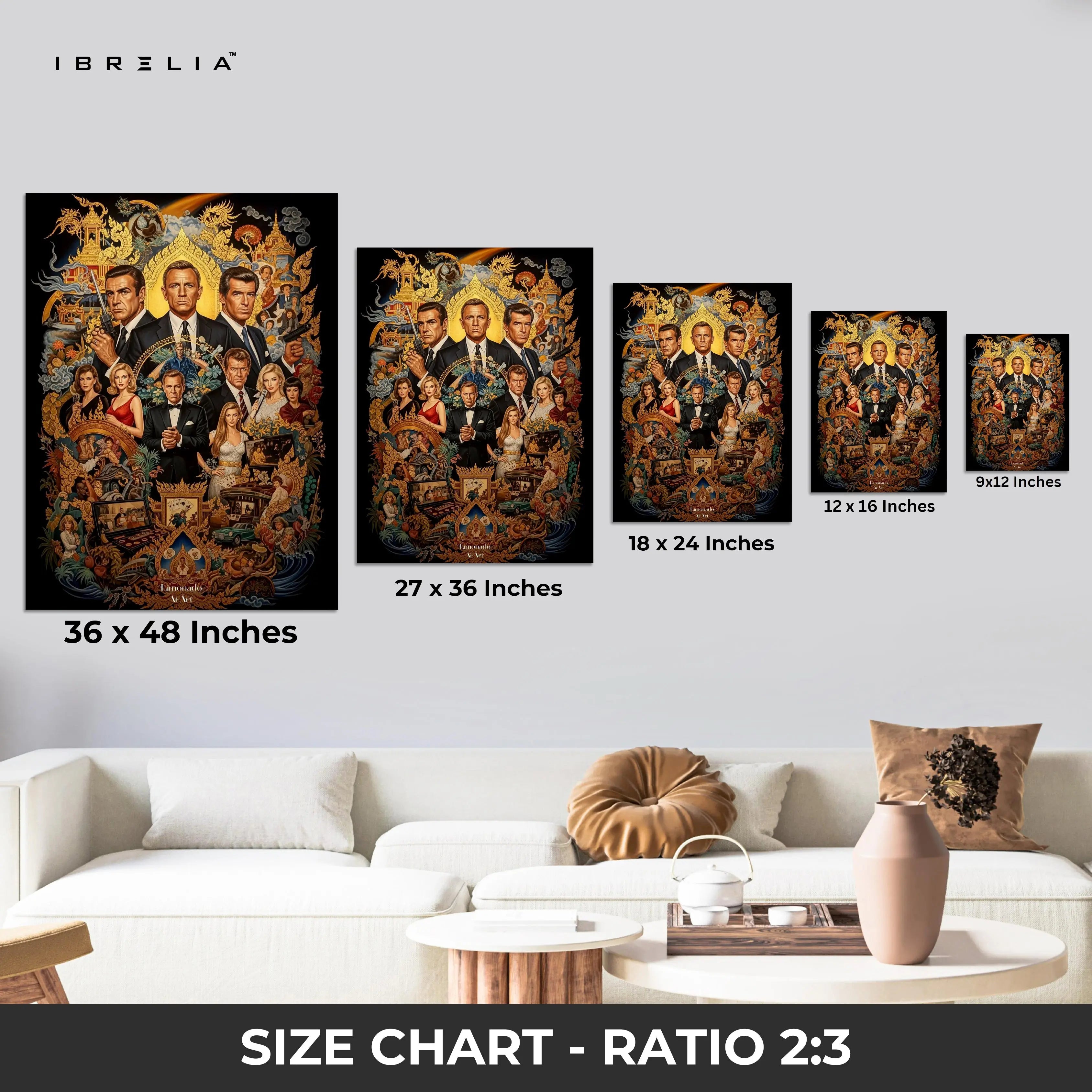 James Bond Legacy Collage – 007 Cinematic 4K Ultra Wrap Frame Wall Art in Pakistan | IBRELIA™ IBRELIA