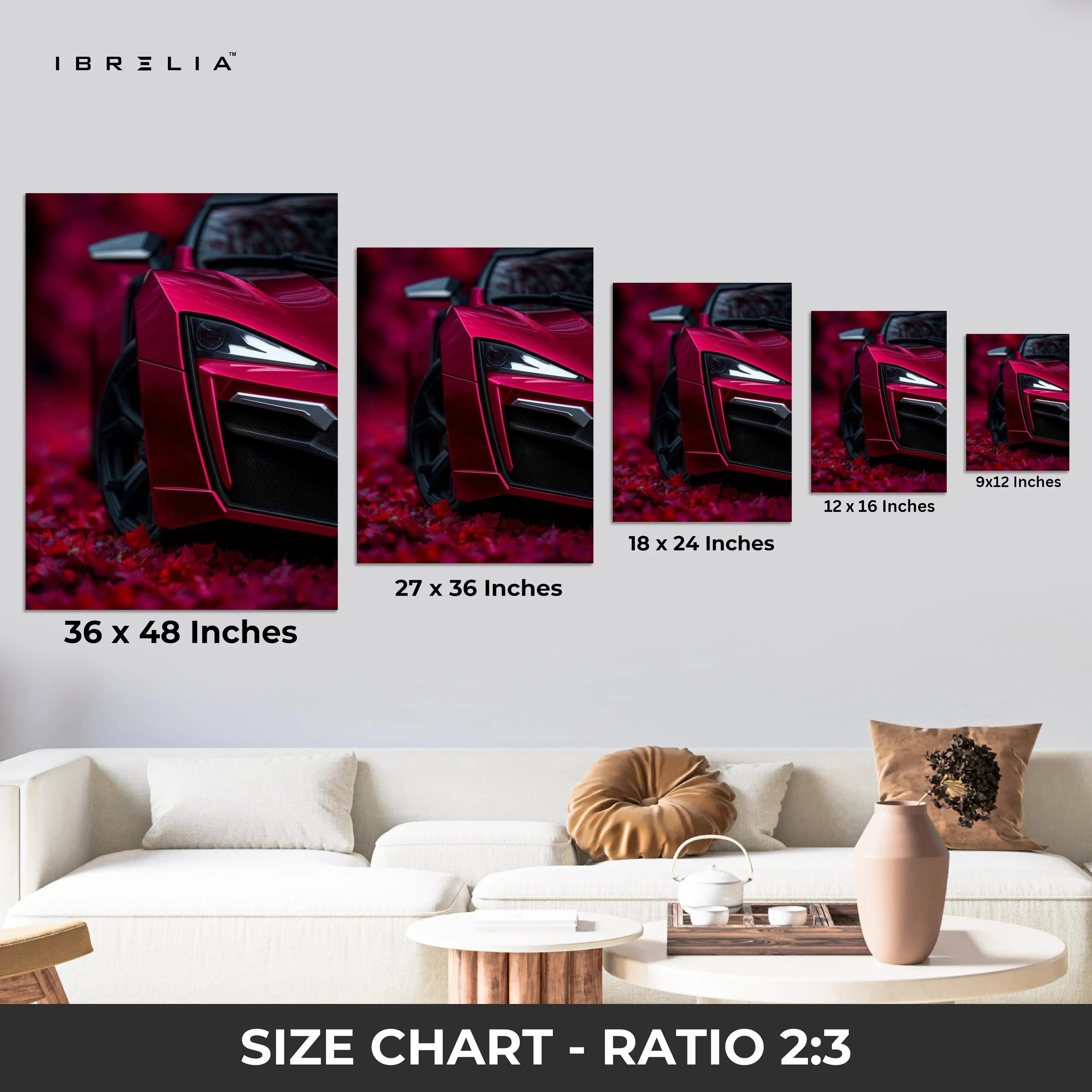 Crimson Supercar Headlight Close-Up – 4K Ultra Wrap Frame Wall Art in Pakistan | IBRELIA™ IBRELIA