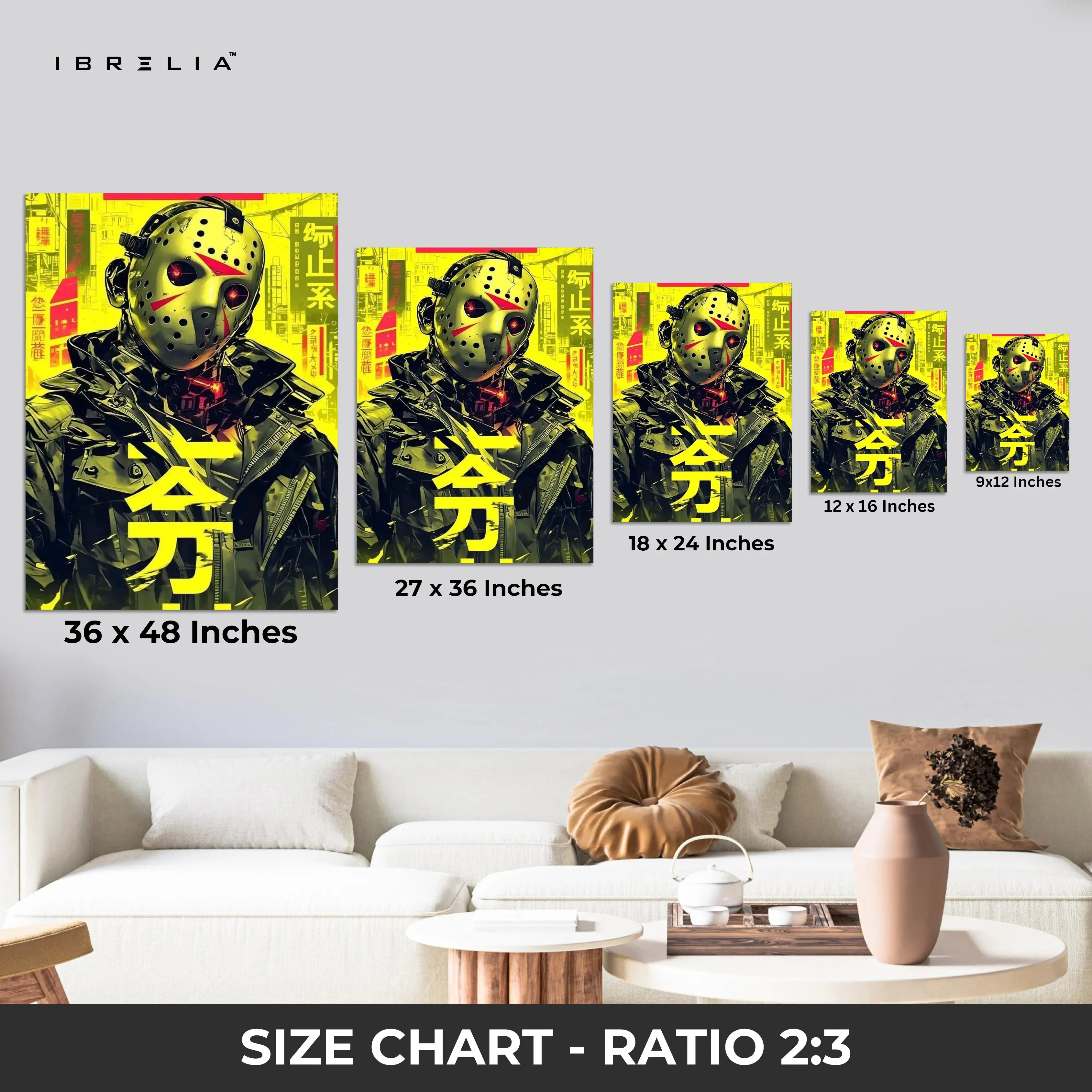 Cyberpunk Jason Mask Art – Neon Horror 4K Ultra Wrap Frame Wall Art in Pakistan | IBRELIA™ IBRELIA