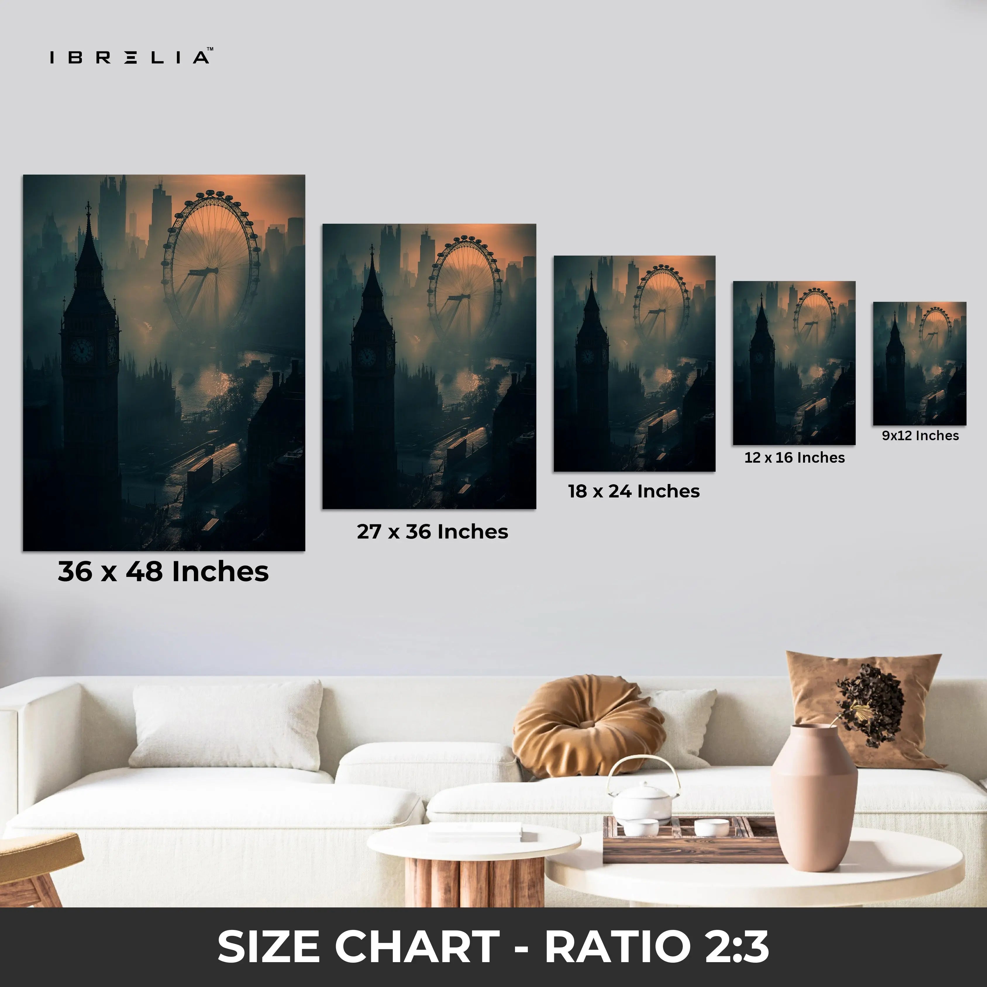 London Noir Skyline Art – Big Ben & London Eye Cinematic Wall Art | 4K Ultra Wrap Frame Wall Art in Pakistan | IBRELIA™ IBRELIA