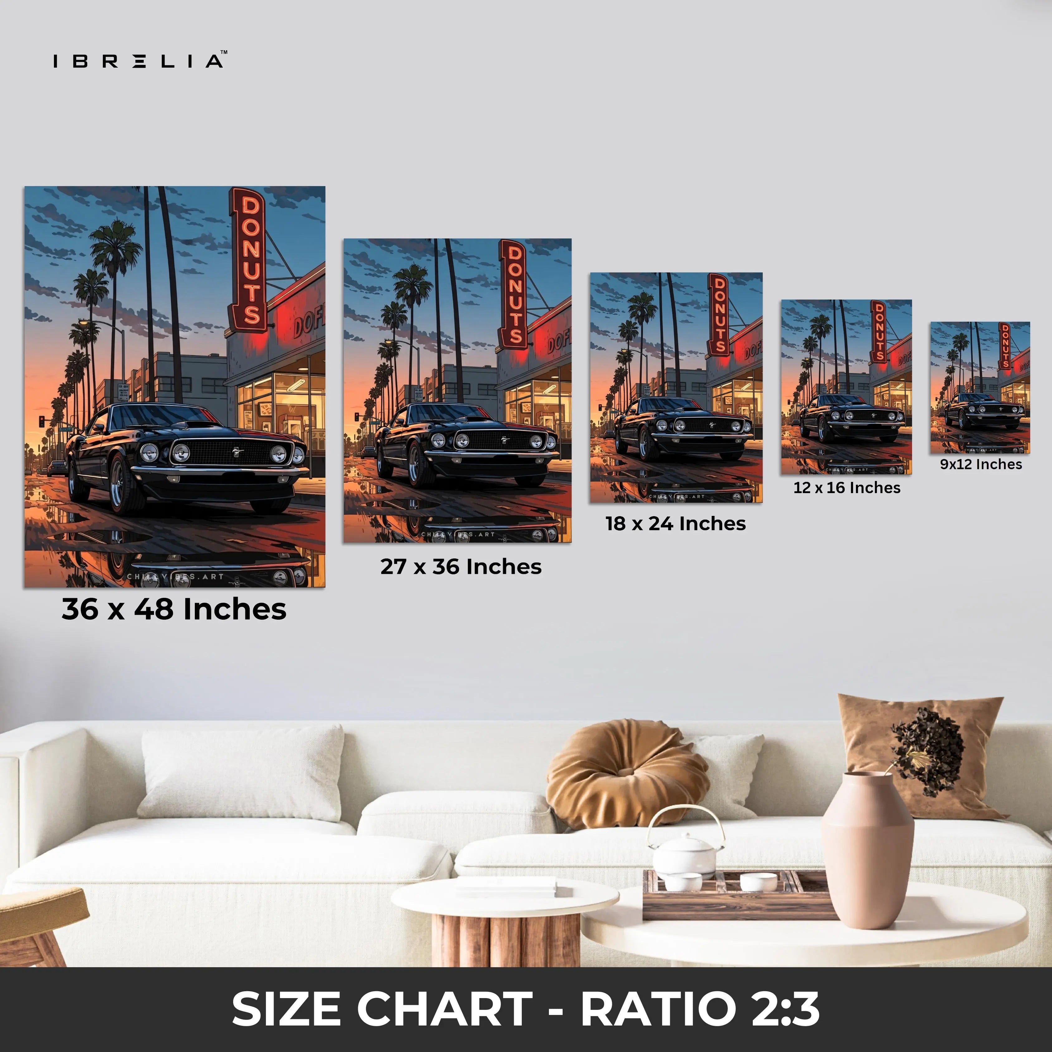 Sunset Drive Donut Stop – Retro Muscle Car Noir Art | 4K Ultra Wrap Frame Wall Art in Pakistan | IBRELIA™ IBRELIA