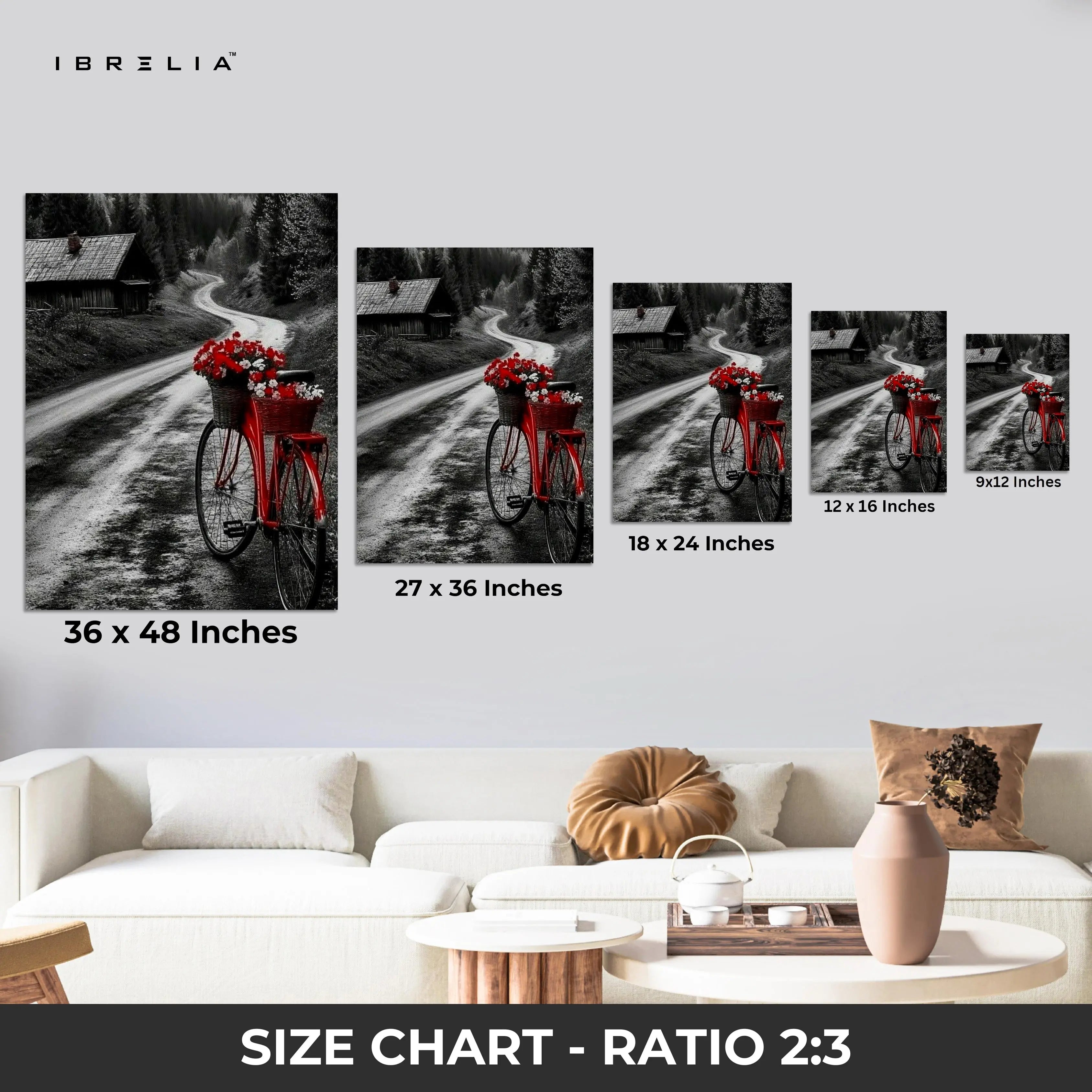 Red Bicycle Countryside Road Art – 4K Ultra Wrap Frame Wall Art in Pakistan | IBRELIA™ IBRELIA
