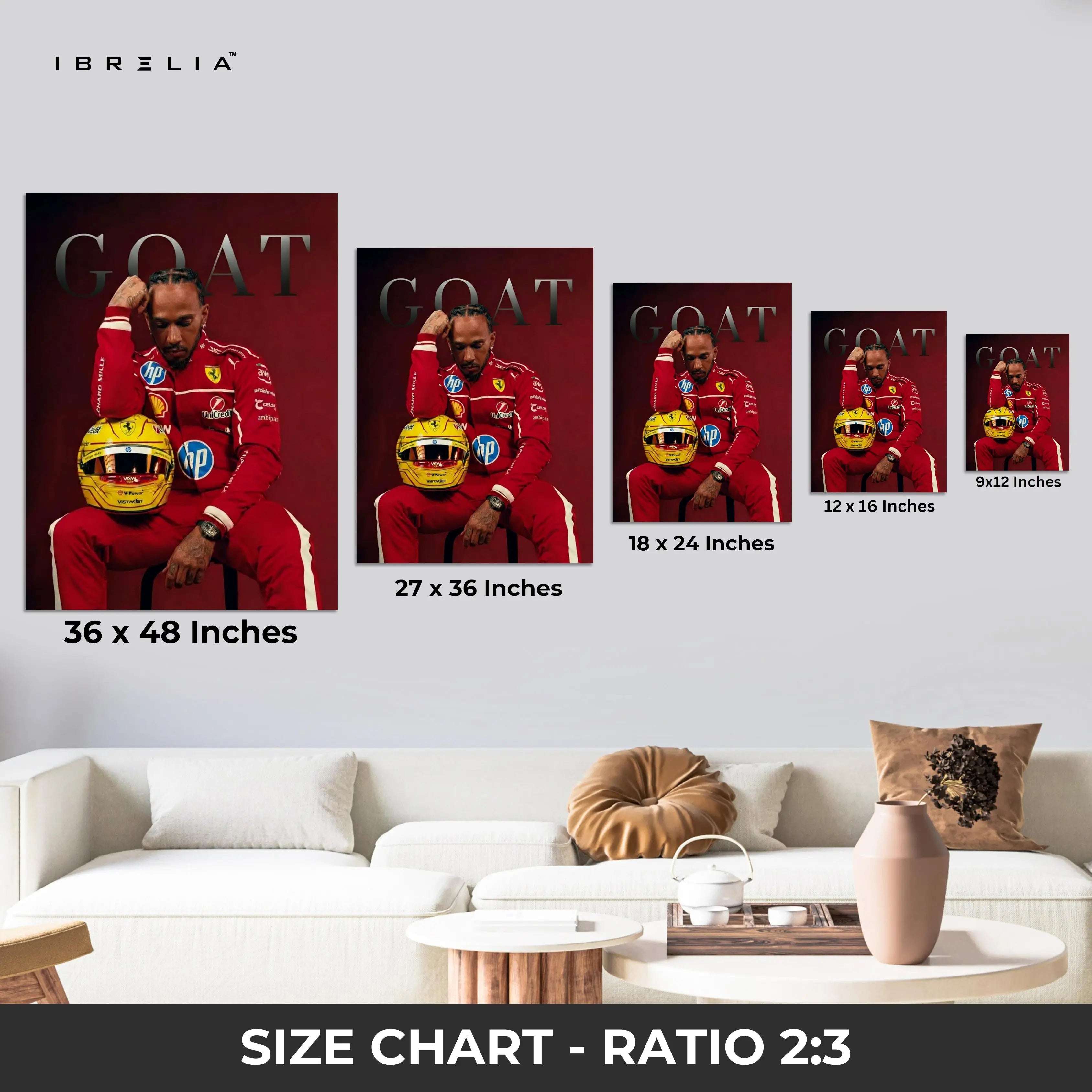 Lewis Hamilton “GOAT” Ferrari Portrait Art – 4K Ultra Wrap Frame Wall Art in Pakistan | IBRELIA™ IBRELIA