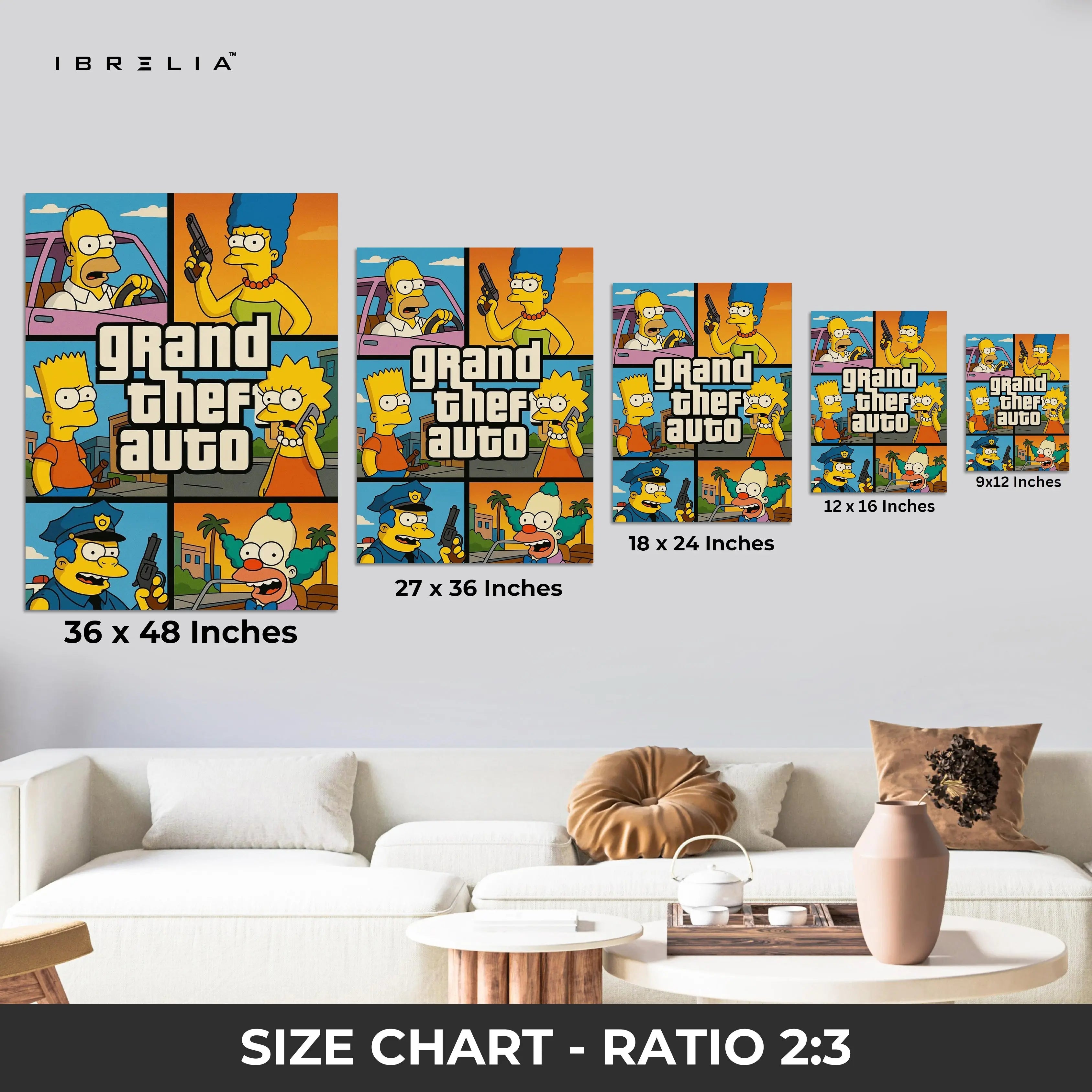 Grand Theft Springfield Pop Art – 4K Ultra Wrap Frame Wall Art in Pakistan | IBRELIA™ IBRELIA