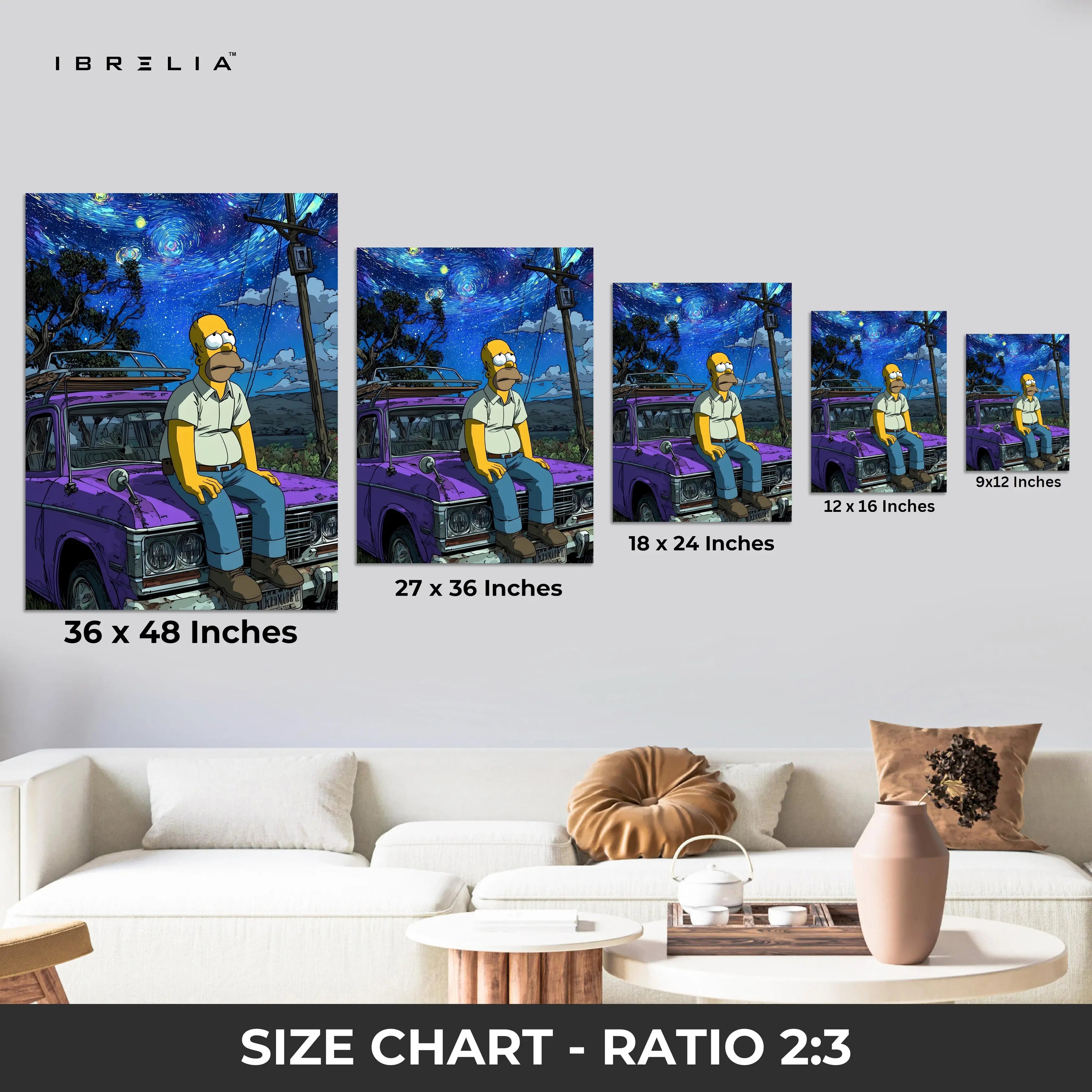 Homer Under the Starry Night – Pop Culture 4K Ultra Wrap Frame Wall Art | IBRELIA™ IBRELIA