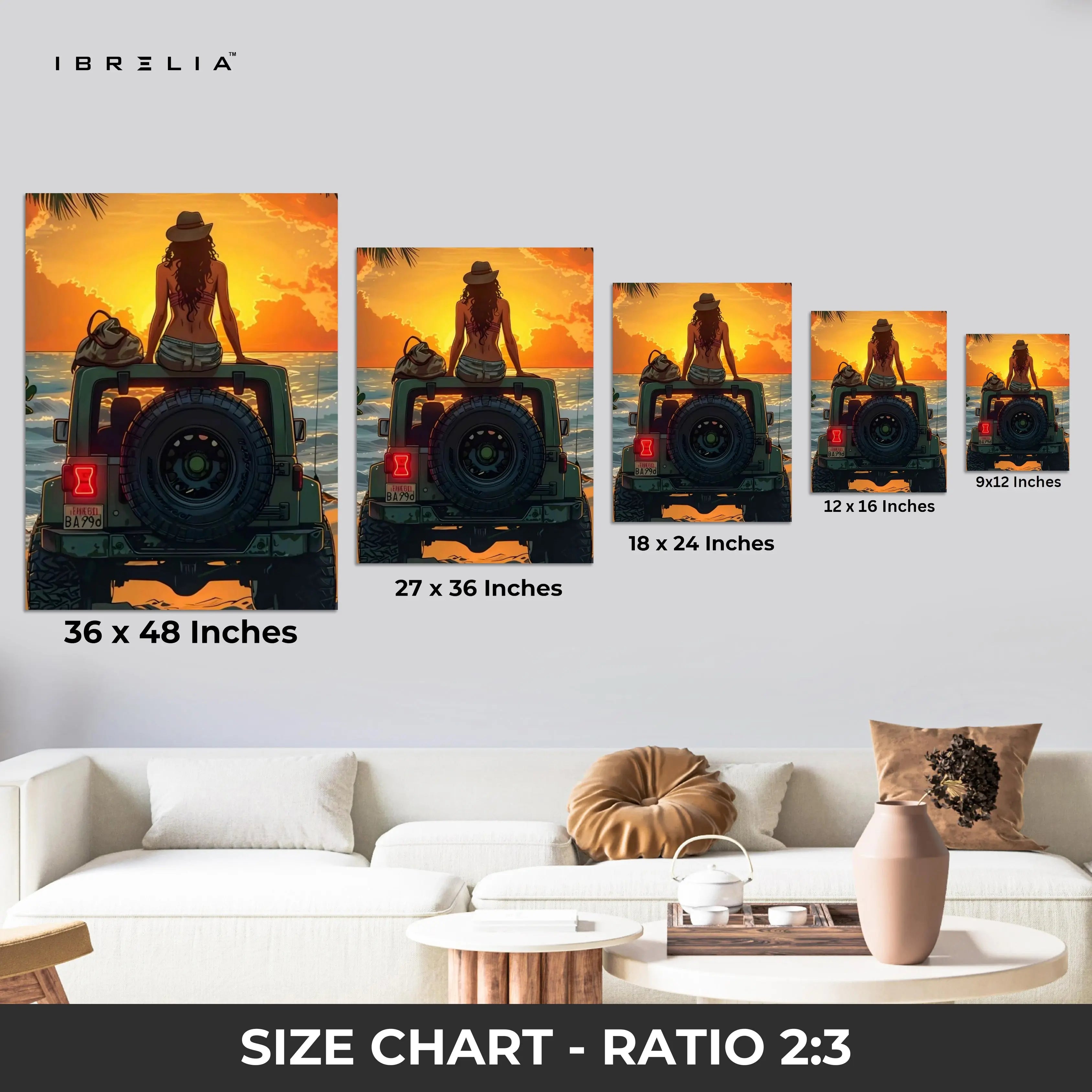 Golden Escape Sunset – Adventure Lifestyle Illustration Art | 4K Ultra Wrap Frame Wall Art in Pakistan | IBRELIA™ IBRELIA