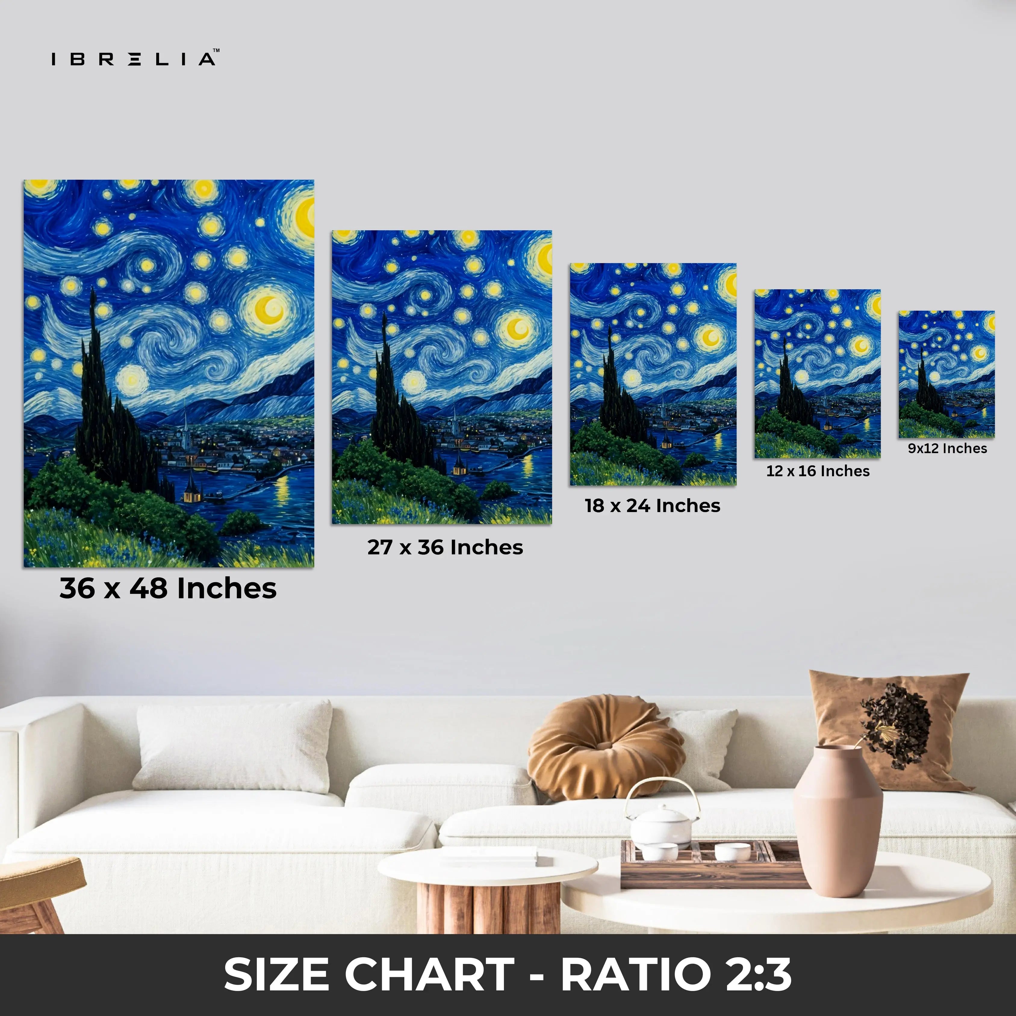 Starry Night Noir Art – Iconic Swirling Sky Wall Art | 4K Ultra Wrap Frame Wall Art in Pakistan | IBRELIA™ IBRELIA