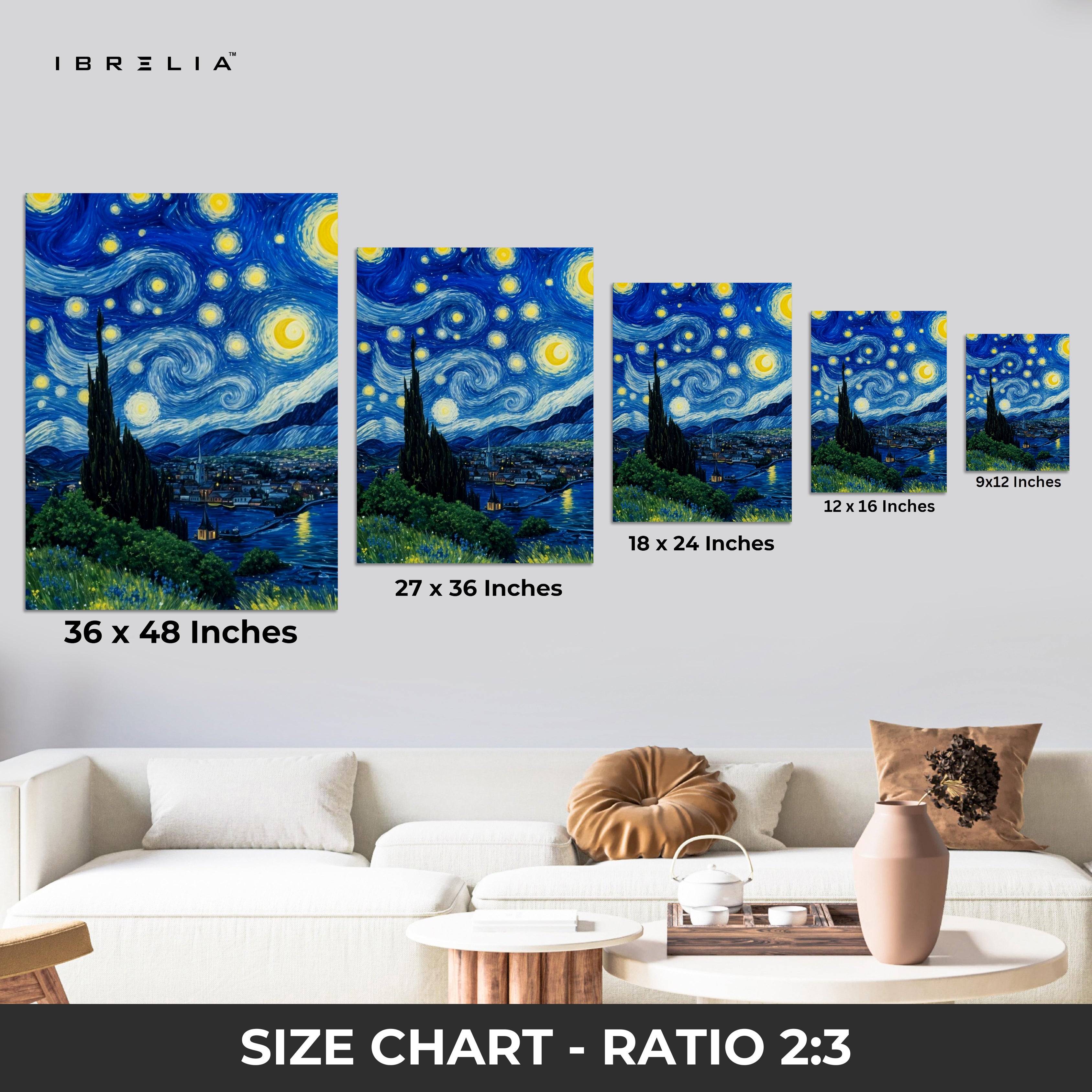 Starry Night Noir Art – Iconic Swirling Sky Wall Art | 4K Ultra Wrap Frame Wall Art in Pakistan | IBRELIA™
