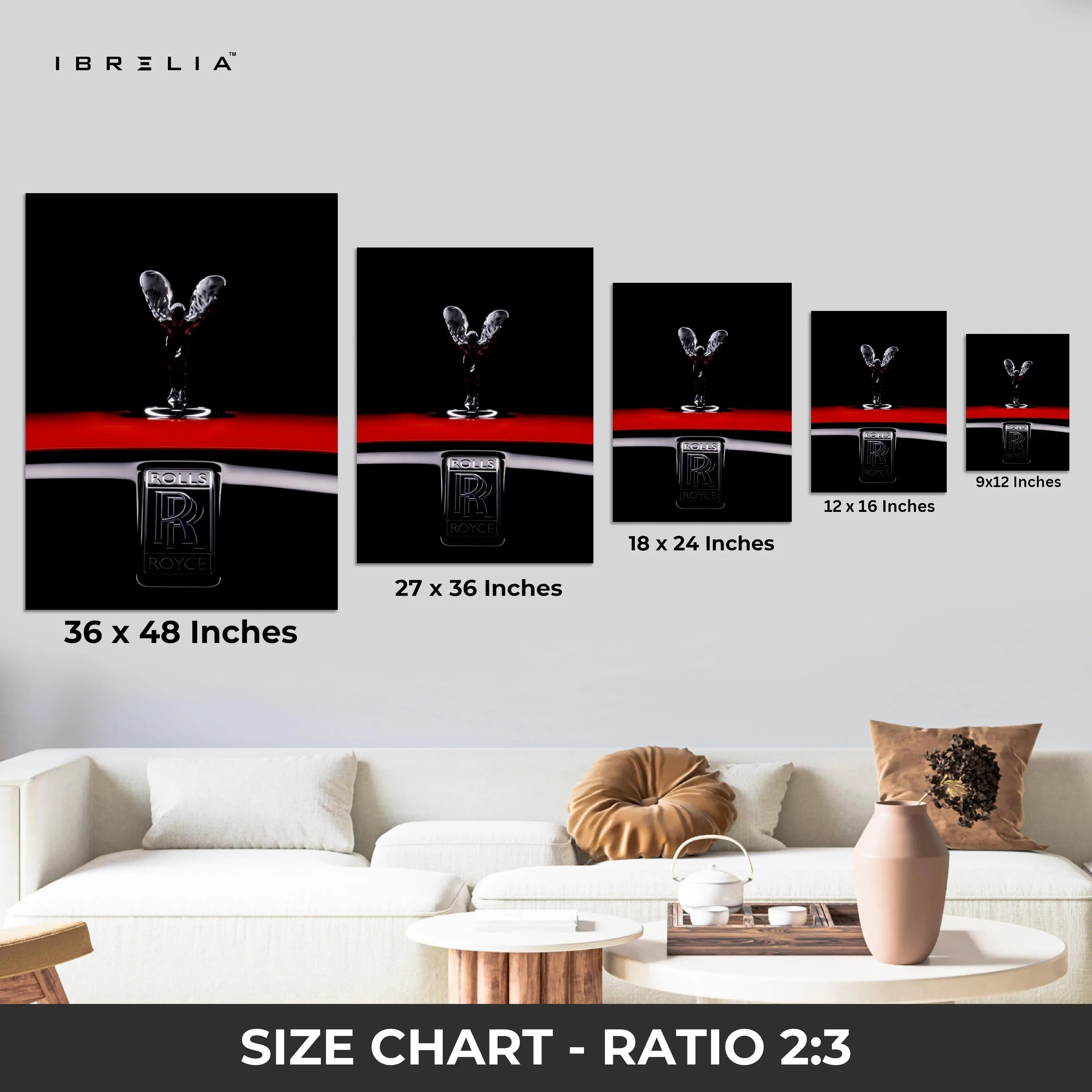 Spirit of Luxury – Rolls-Royce Noir Emblem Art | 4K Ultra Wrap Frame Wall Art in Pakistan | IBRELIA™ IBRELIA