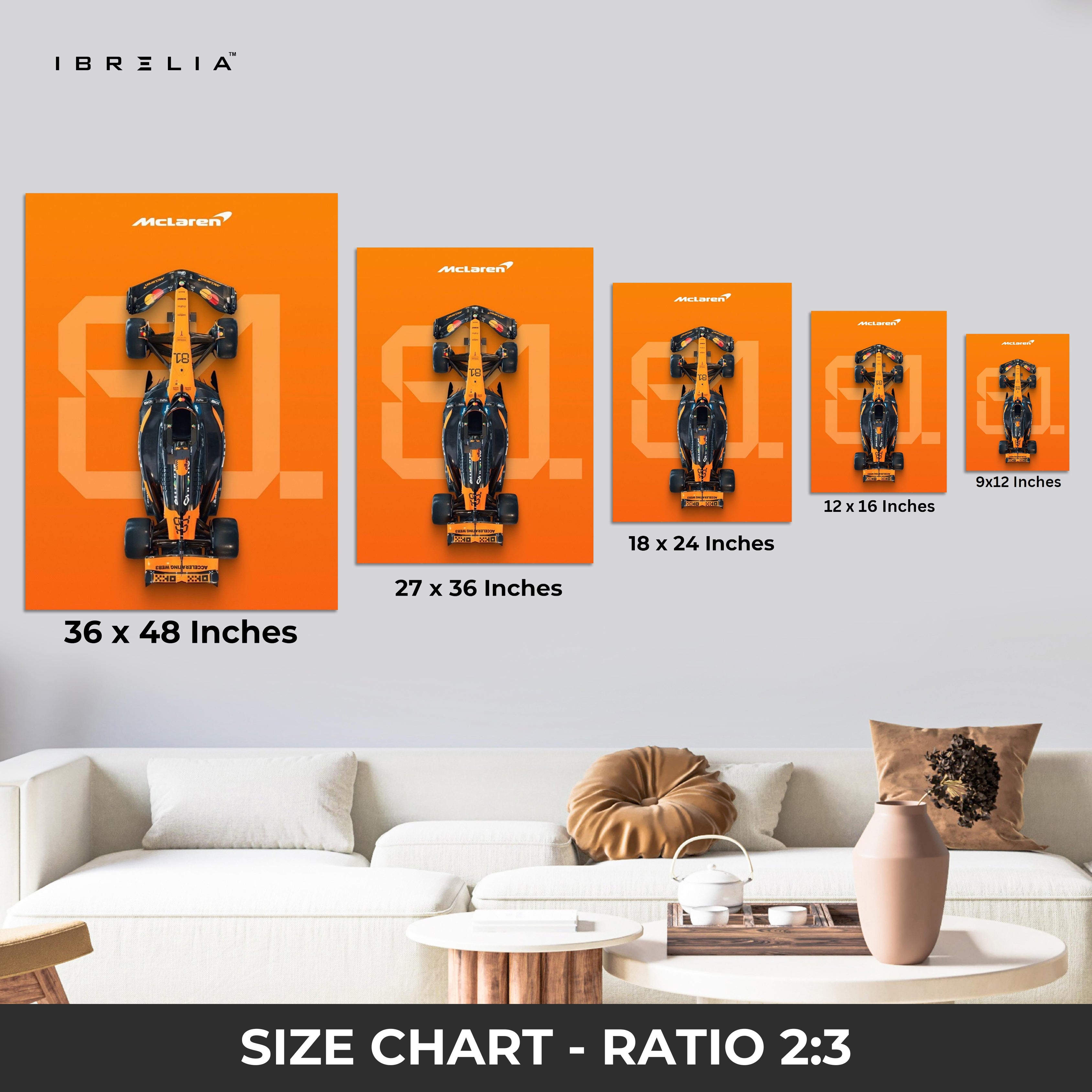 McLaren F1 Papaya Power – Top View Formula 1 Racing Art | 4K Ultra Wrap Frame Wall Art in Pakistan | IBRELIA™