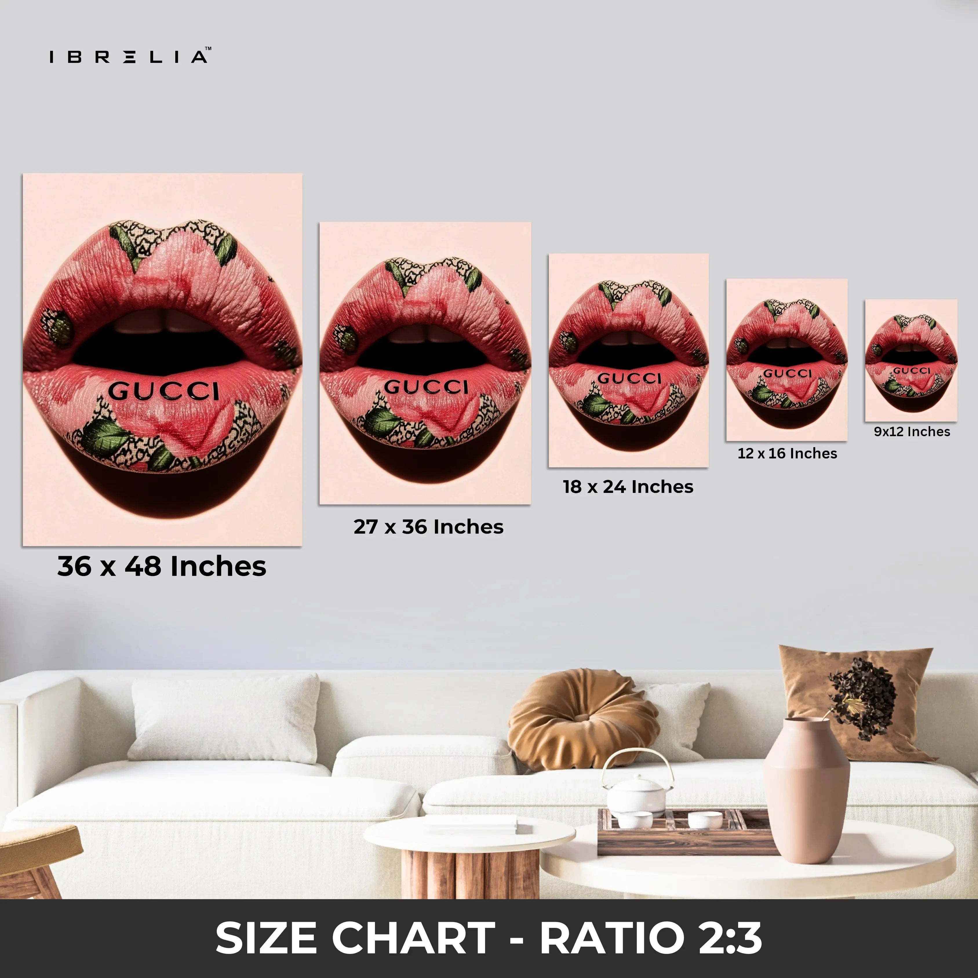 Gucci Floral Lips Glam Art – 4K Ultra Wrap Frame Wall Art in Pakistan | IBRELIA™ IBRELIA