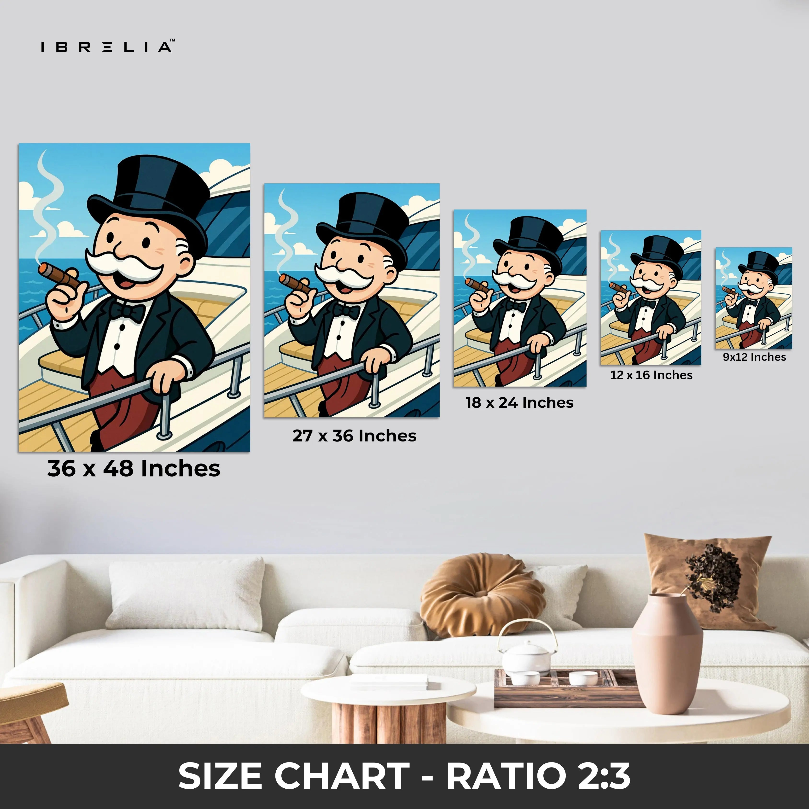 Classic Gentleman Voyage – Cartoon Tycoon Yacht Art | 4K Ultra Wrap Frame Wall Art in Pakistan | IBRELIA™ IBRELIA