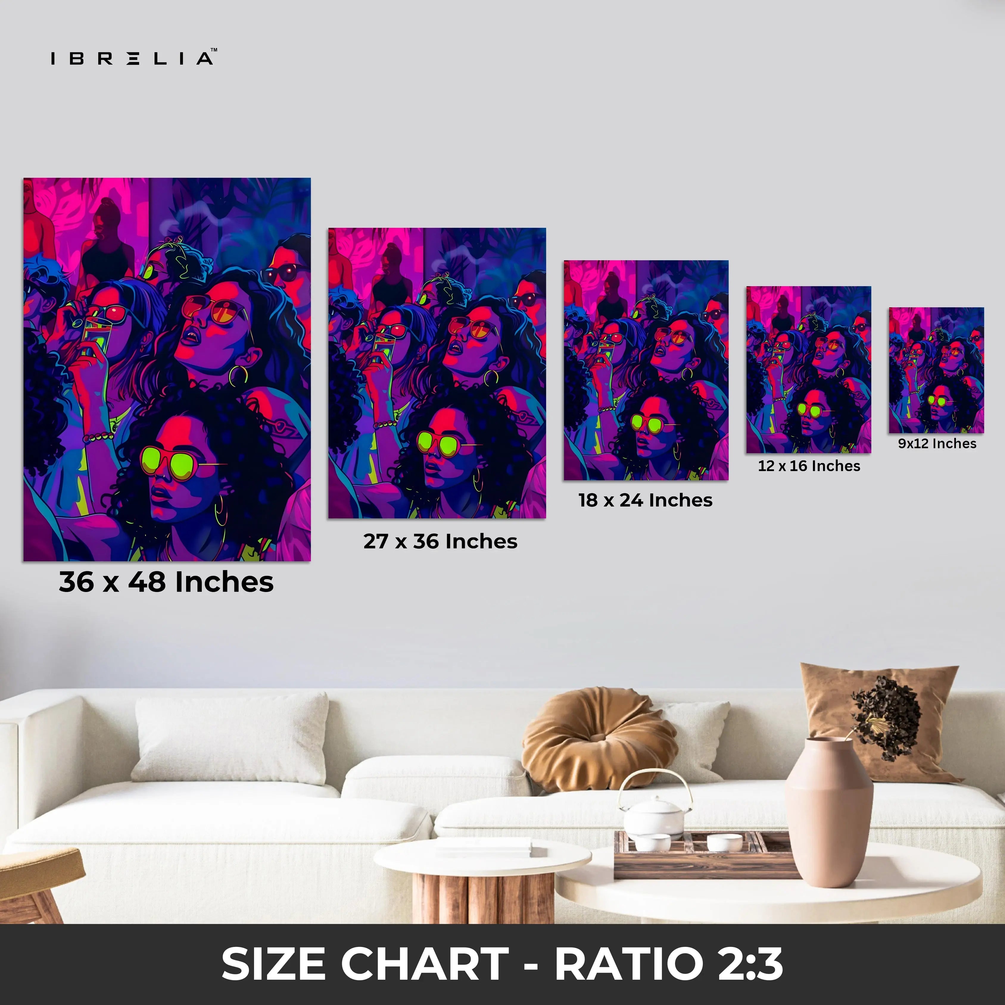 Neon Reverie Collective – Pop Art Nightlife Women Illustration | 4K Ultra Wrap Frame Wall Art in Pakistan | IBRELIA™ IBRELIA