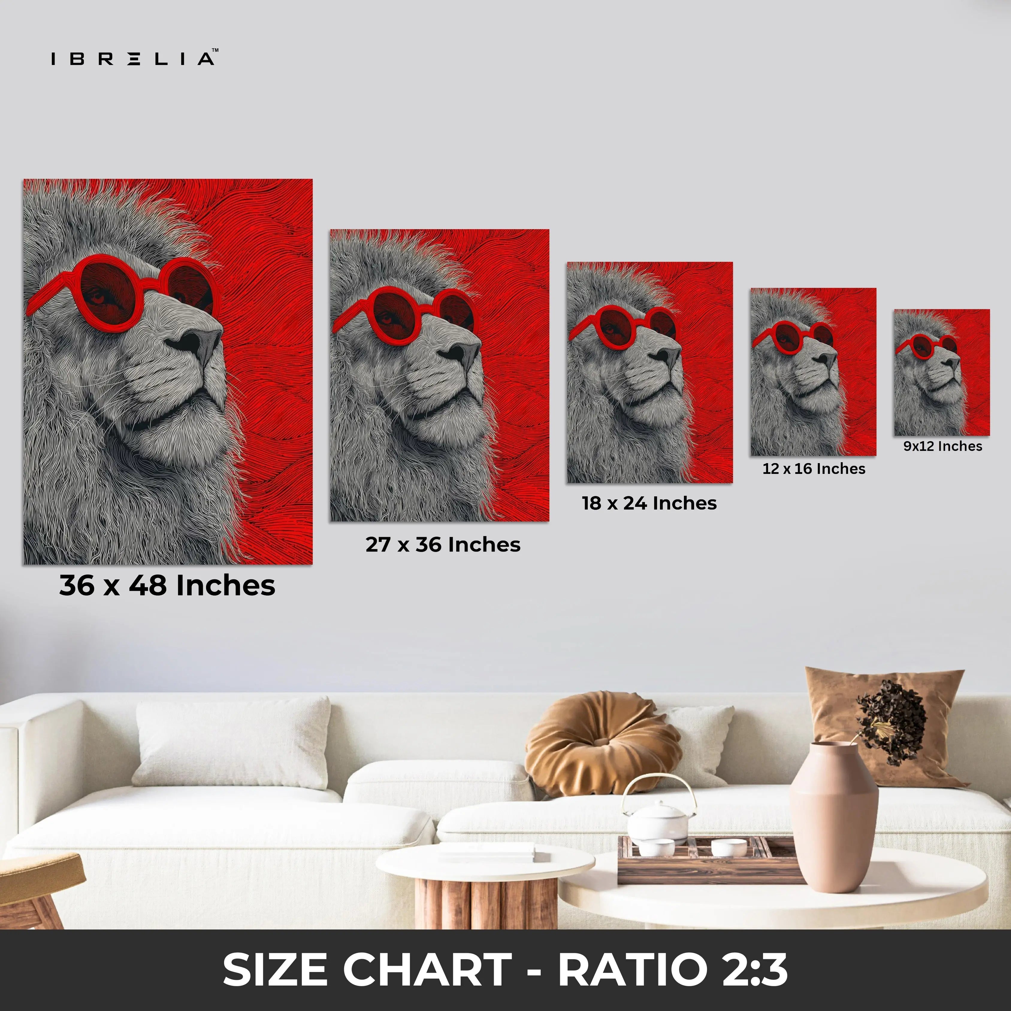 Cool Lion Pop Art with Red Glasses – 4K Ultra Wrap Frame Wall Art in Pakistan | IBRELIA™ IBRELIA