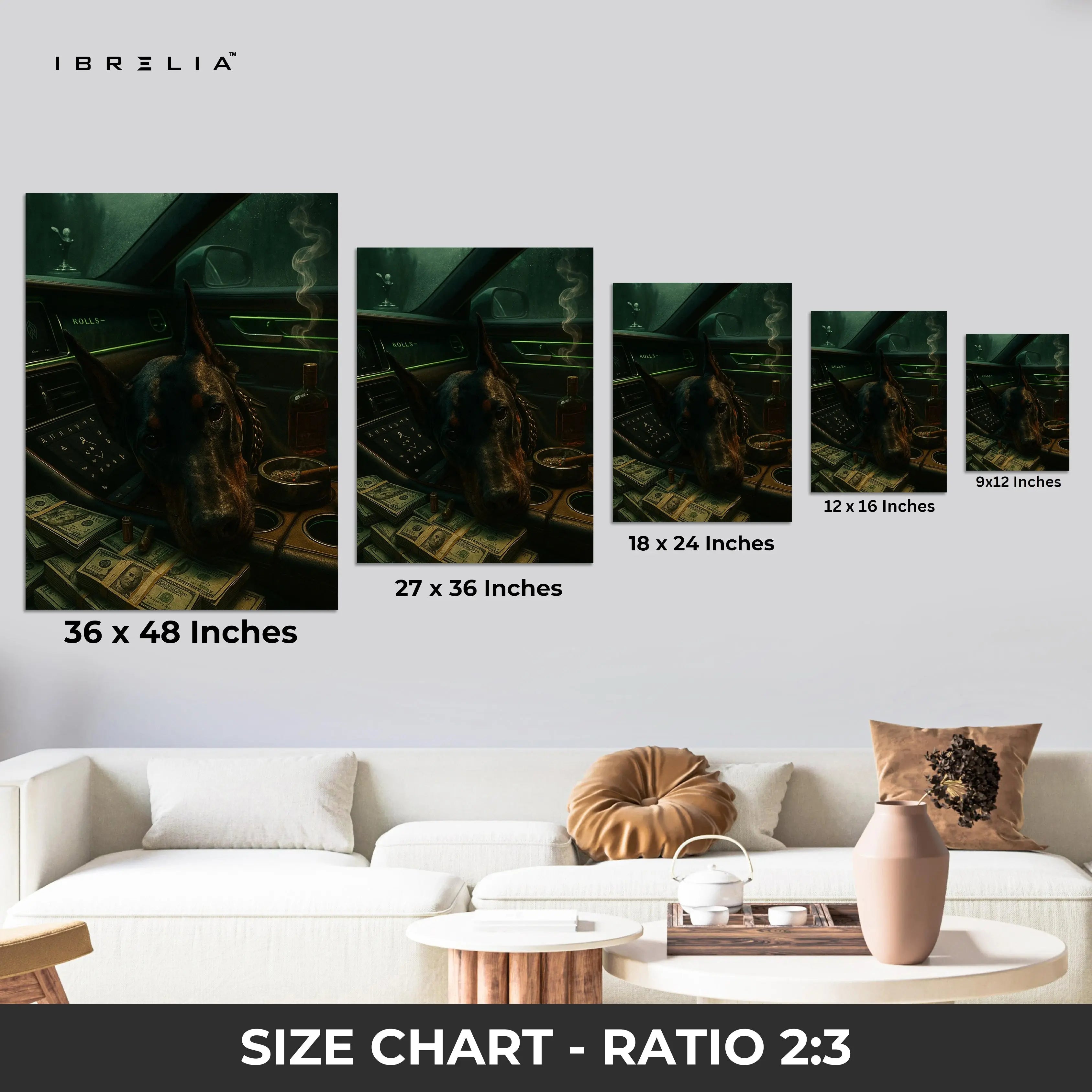 Luxury Doberman in Rolls Royce – 4K Ultra Wrap Frame Wall Art in Pakistan | IBRELIA™ IBRELIA