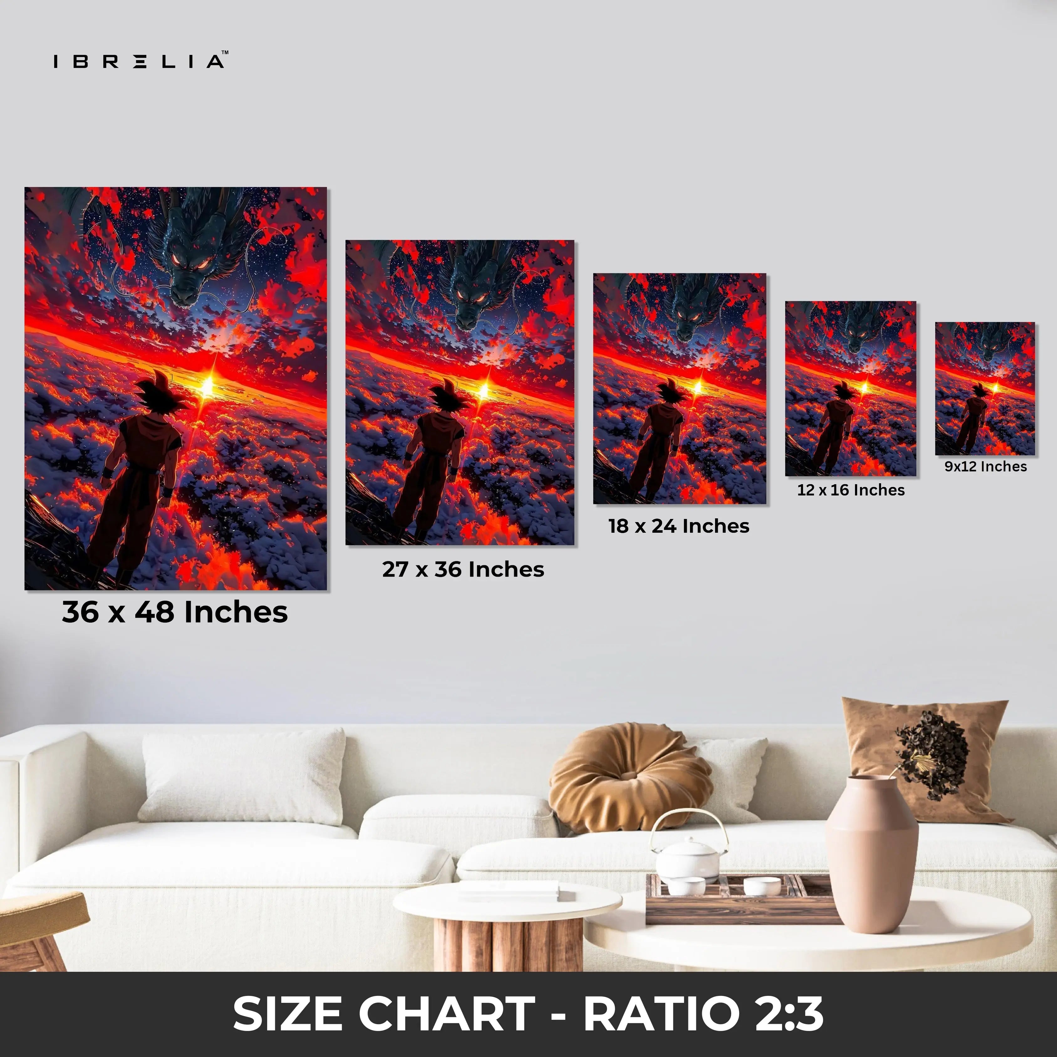 Goku Dragon Sky Wall Art – Anime Sunset Canvas Frame | Dragon Ball Poster Pakistan | IBRELIA™ IBRELIA