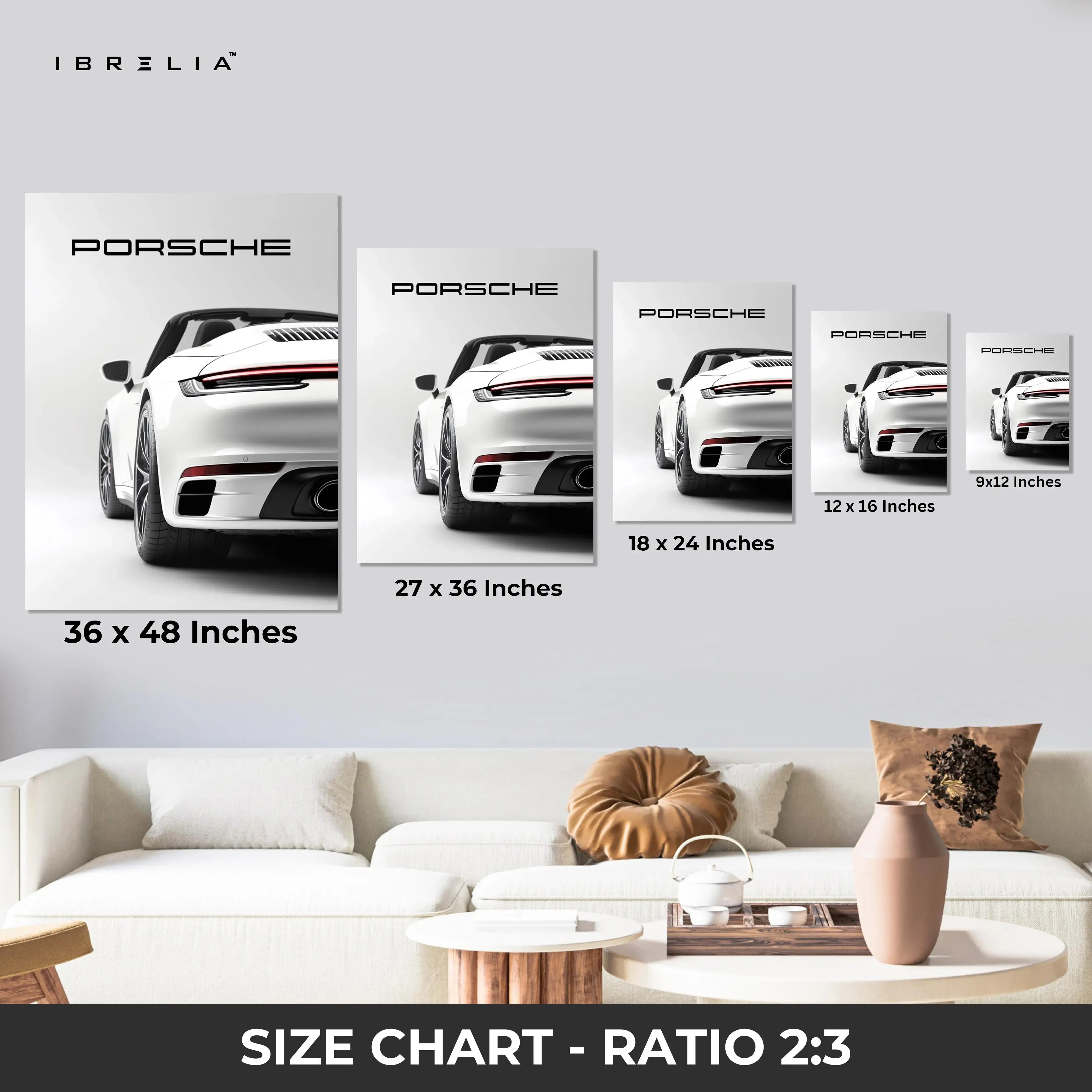 Porsche 911 Minimal Luxury Wall Art – Modern Sports Car Poster | 4K Ultra Wrap Frame Wall Art in Pakistan | IBRELIA™ IBRELIA