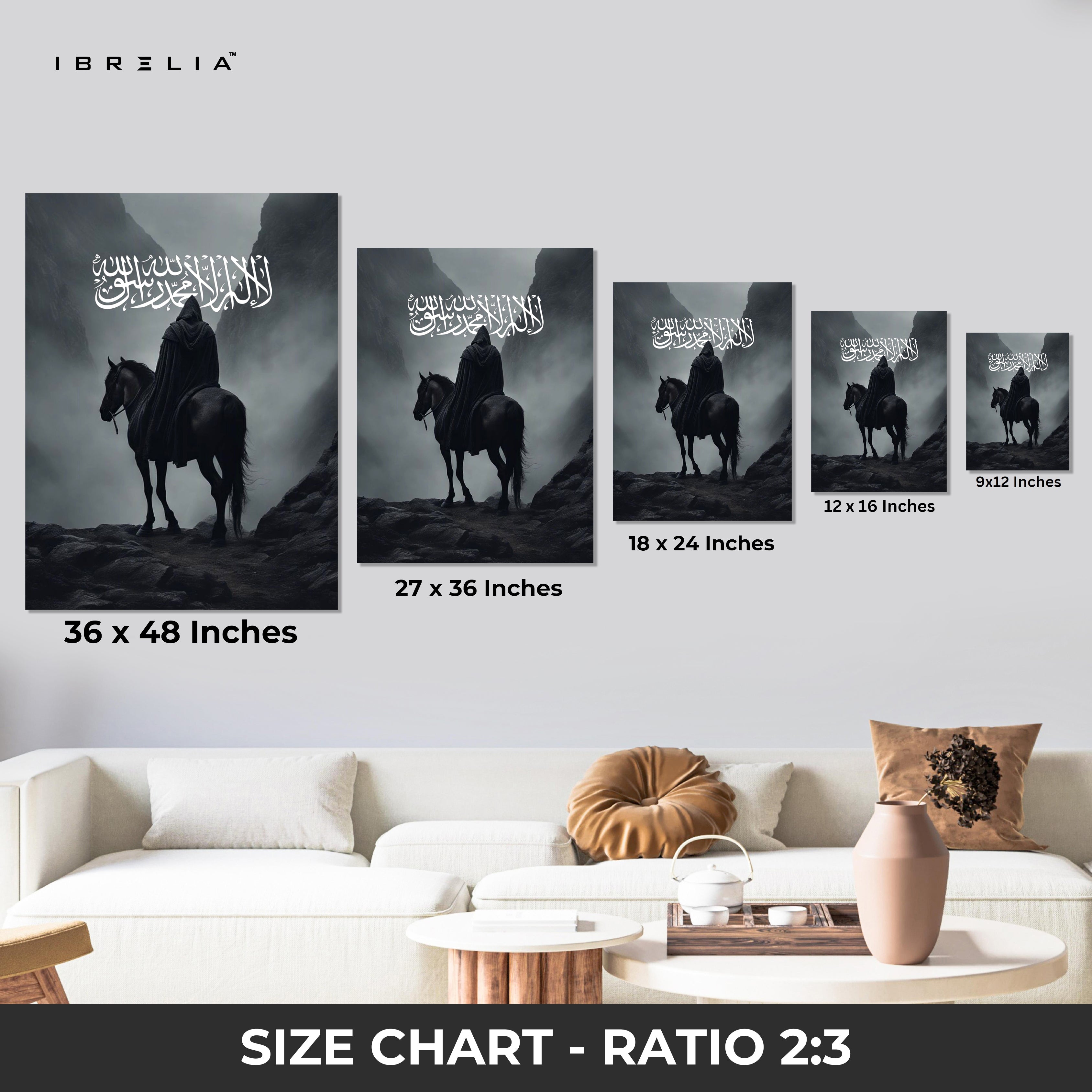 Shahada Rider Wall Art – Islamic Warrior Silhouette | 4K Ultra Wrap Frame Wall Art in Pakistan | IBRELIA™