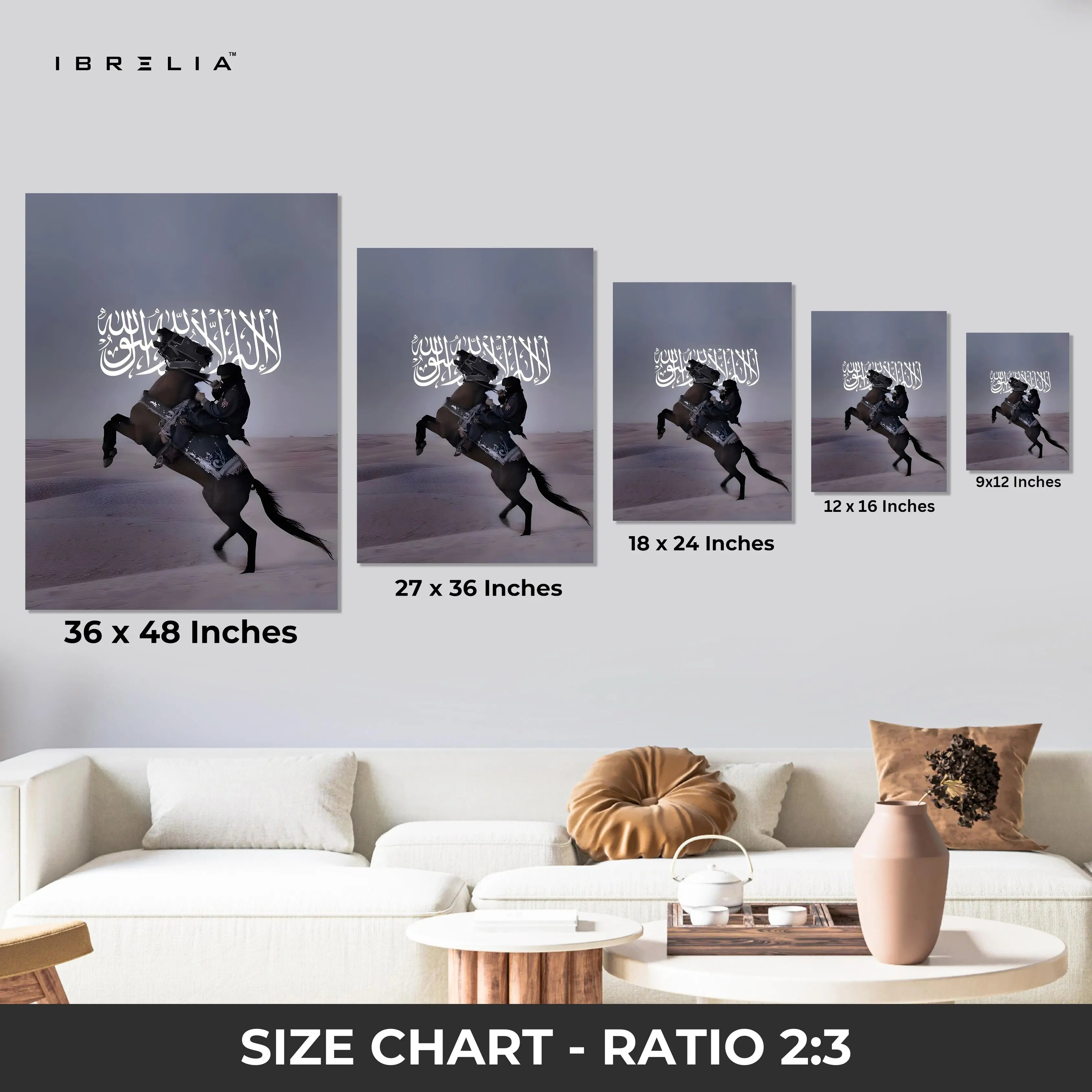 Shahada Desert Warrior Art – Islamic Calligraphy Horse Wall Art | 4K Ultra Wrap Frame Wall Art in Pakistan | IBRELIA™ IBRELIA