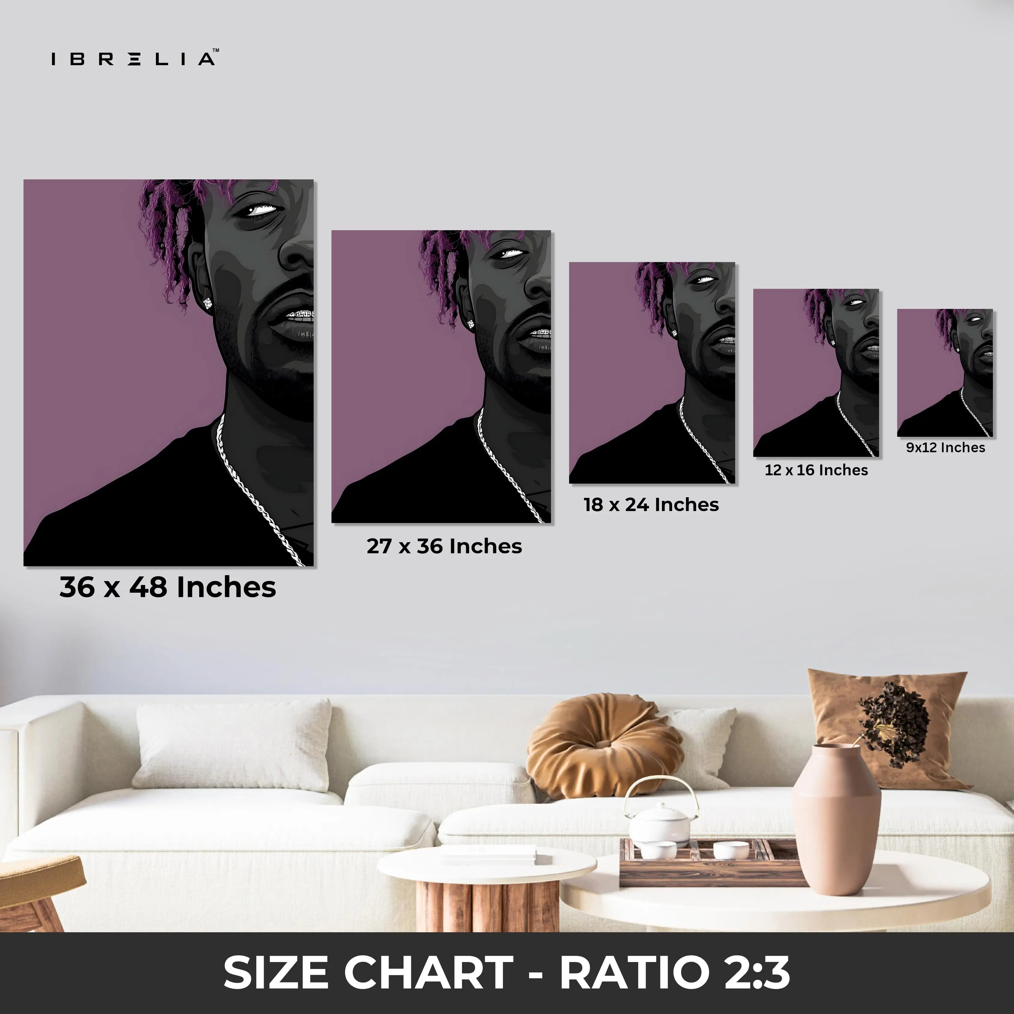 Purple Aesthetic Rap Portrait Wall Art – Modern Hip Hop Canvas Frame | Minimal Artist Illustration Poster Pakistan | IBRELIA™ IBRELIA