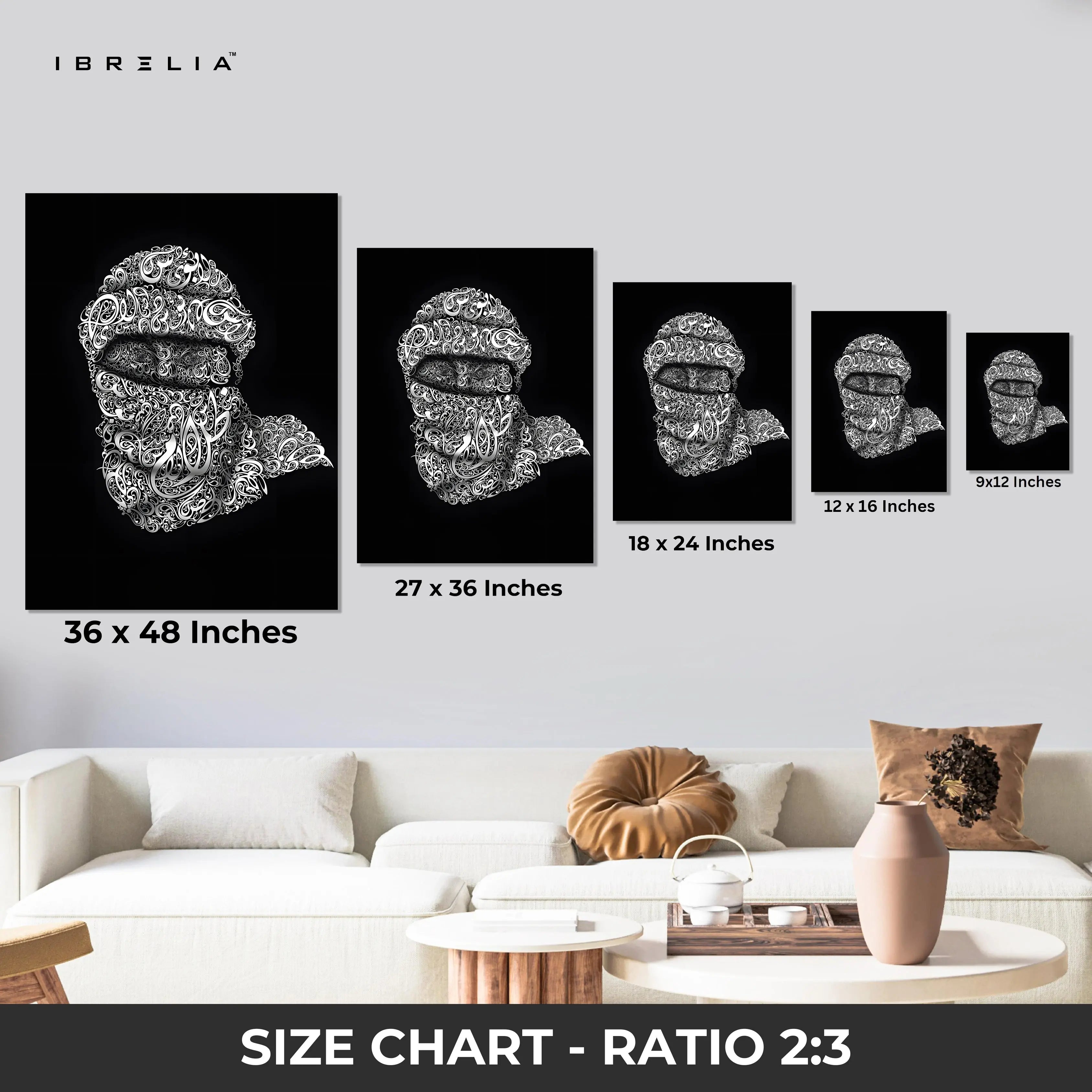 Arabic Calligraphy Keffiyeh Portrait – Islamic Typography Art | 4K Ultra Wrap Frame Wall Art in Pakistan | IBRELIA™ IBRELIA