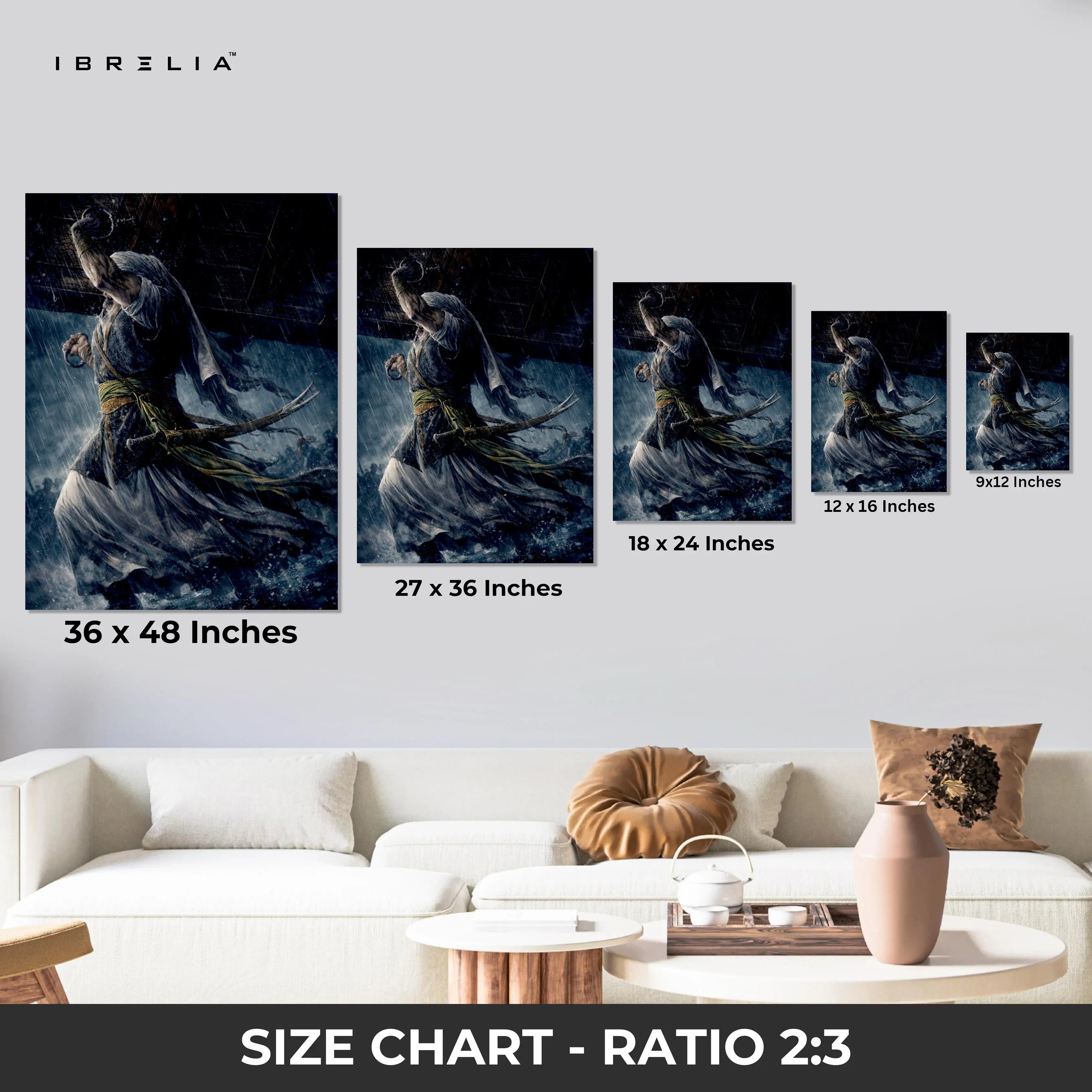 Warrior in Storm Wall Art – Cinematic Battle Canvas Frame | Dark Fantasy Fighter Poster Pakistan | IBRELIA™ IBRELIA