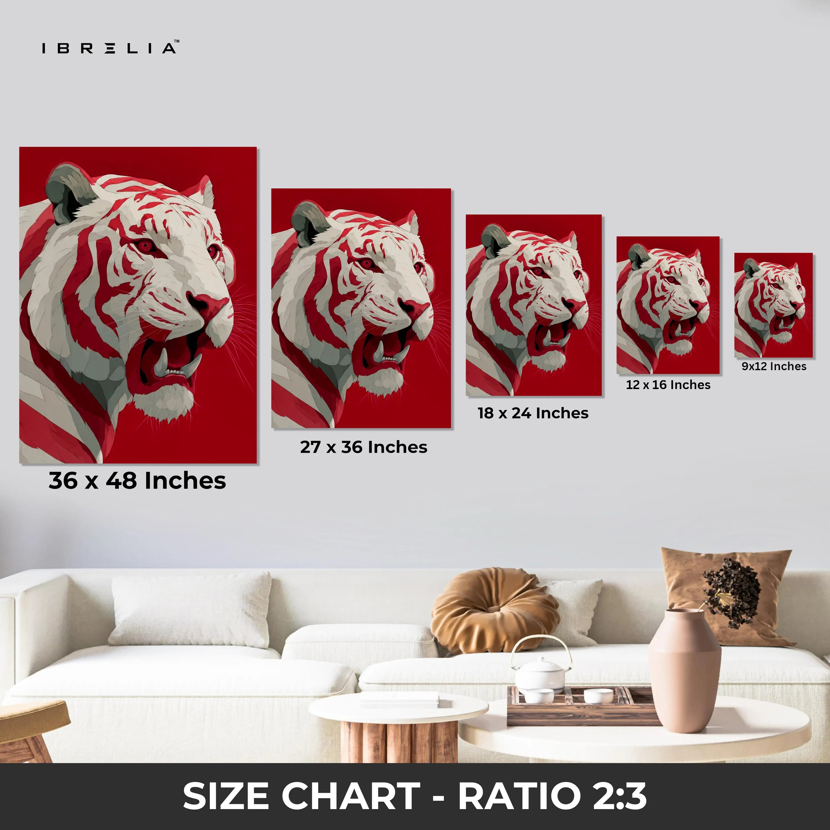 Red Tiger Wall Art – Bold Wildlife Canvas Frame | Fierce Animal Poster Pakistan | IBRELIA™ IBRELIA