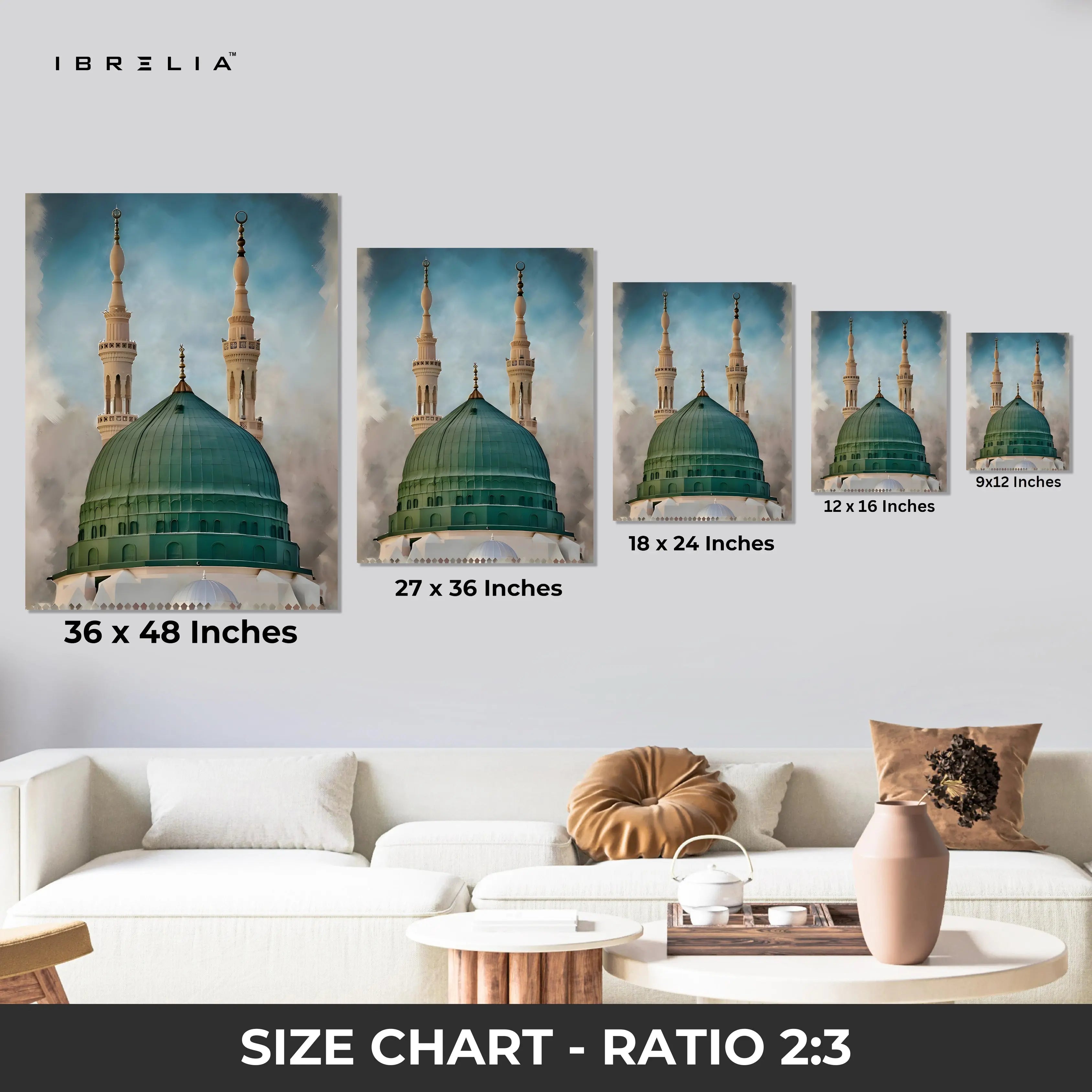 Masjid e Nabawi Green Dome Art – Madinah Islamic Architecture Wall Art | 4K Ultra Wrap Frame Wall Art in Pakistan | IBRELIA™ IBRELIA