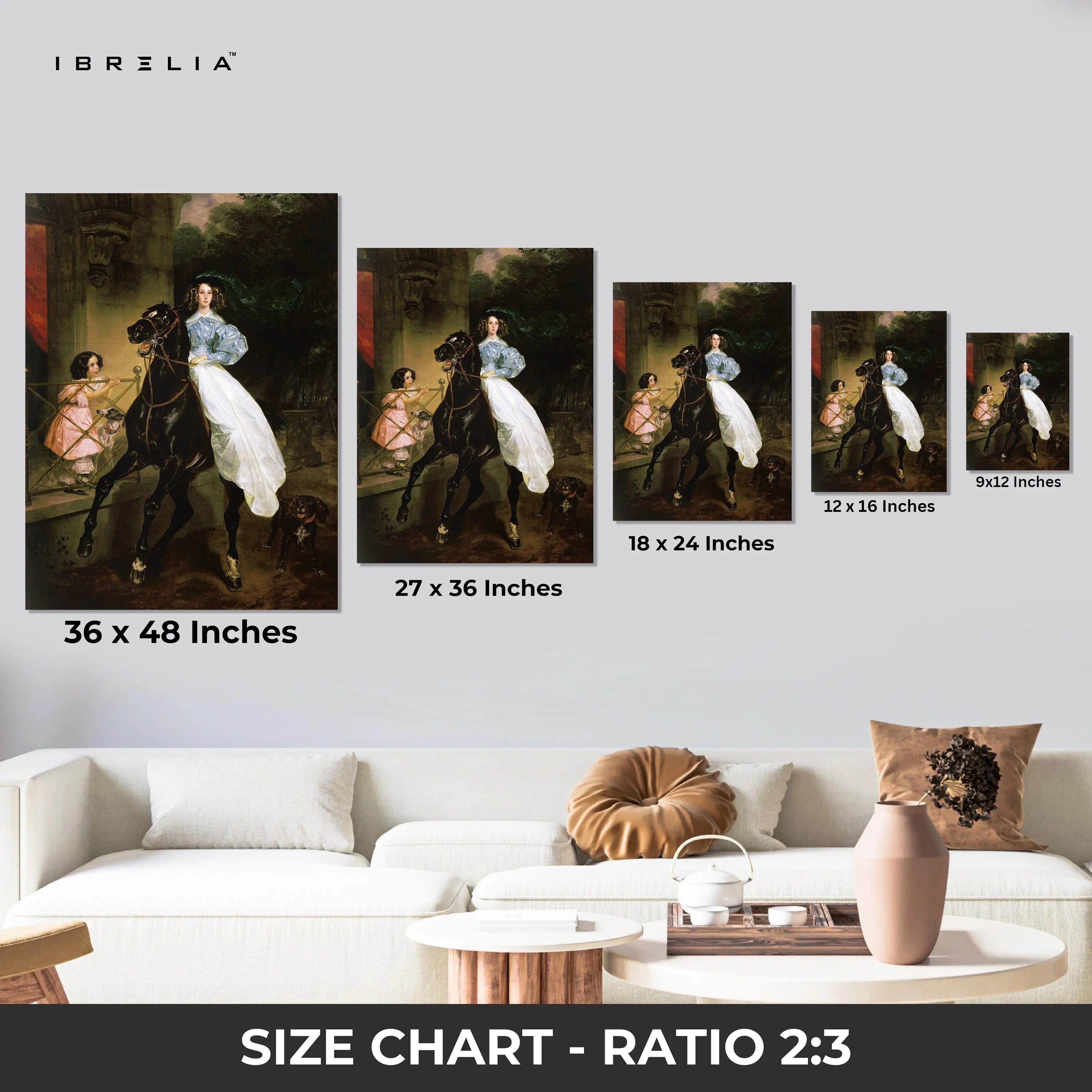 Royal Equestrian Elegance Art – Vintage Classic Lady on Horse Painting Wall Art | 4K Ultra Wrap Frame Wall Art in Pakistan | IBRELIA™ IBRELIA