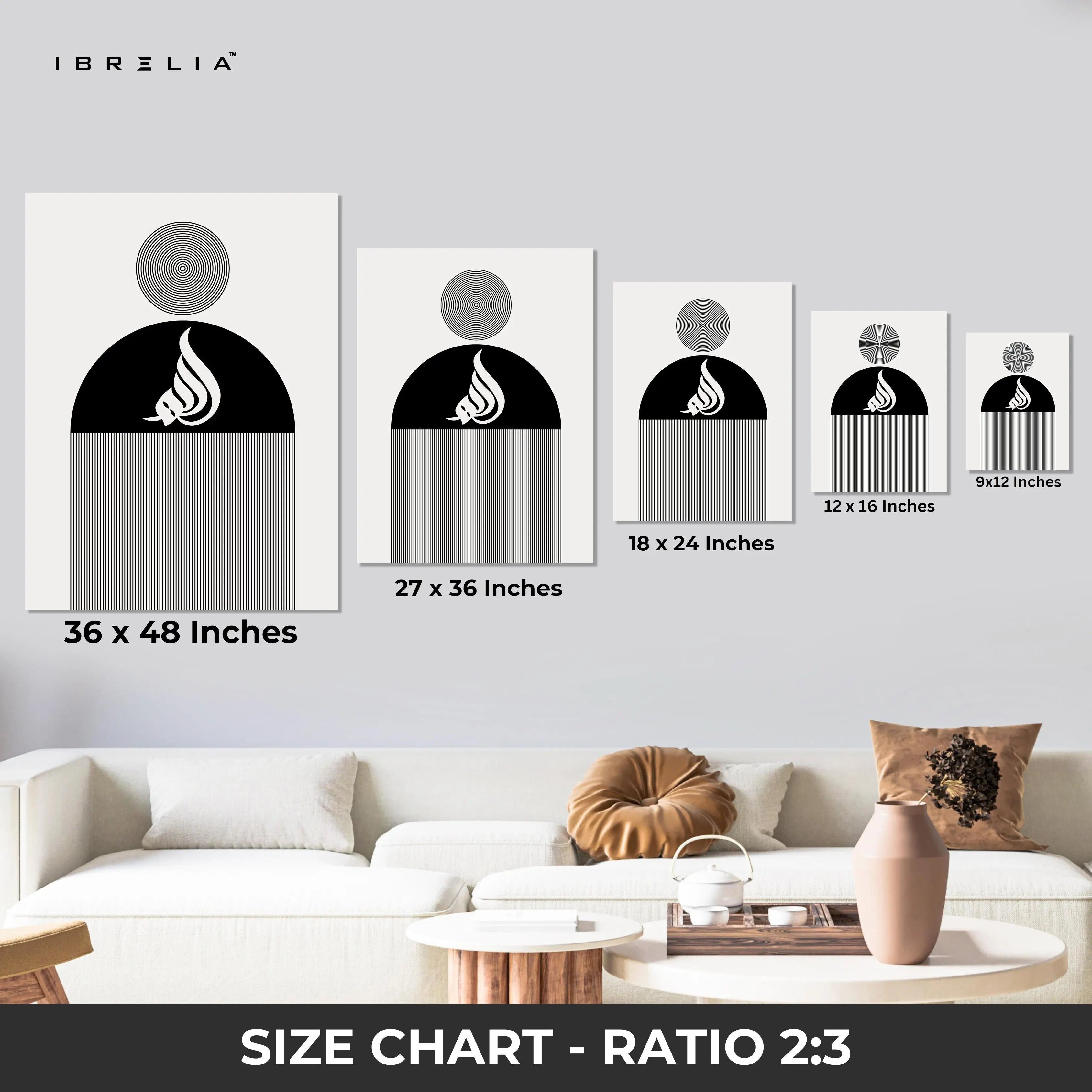 Allah Islamic Minimal Wall Art – Black & White Geometric Design | 4K Ultra Wrap Frame Wall Art in Pakistan | IBRELIA™ IBRELIA