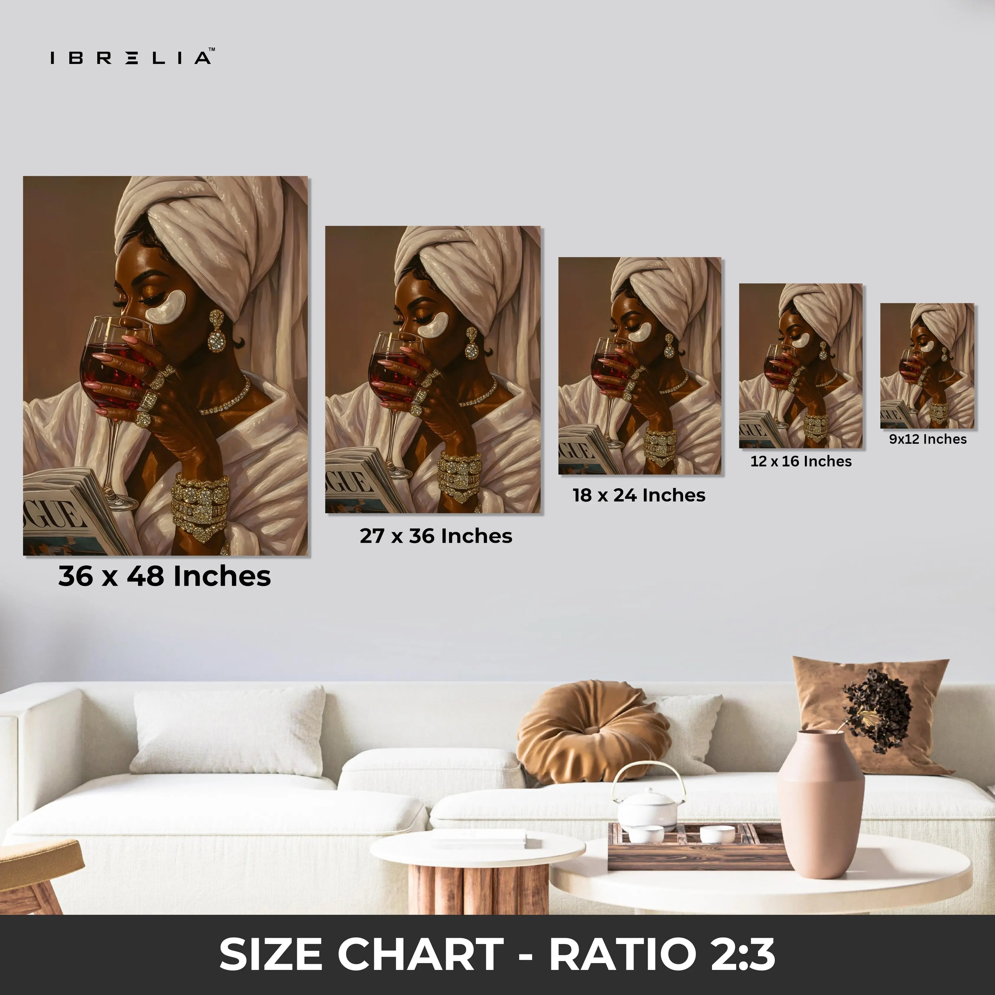 Luxury Self-Care Elegance Art – Woman Wine Vogue Aesthetic Wall Art | 4K Ultra Wrap Frame Wall Art in Pakistan | IBRELIA™ IBRELIA