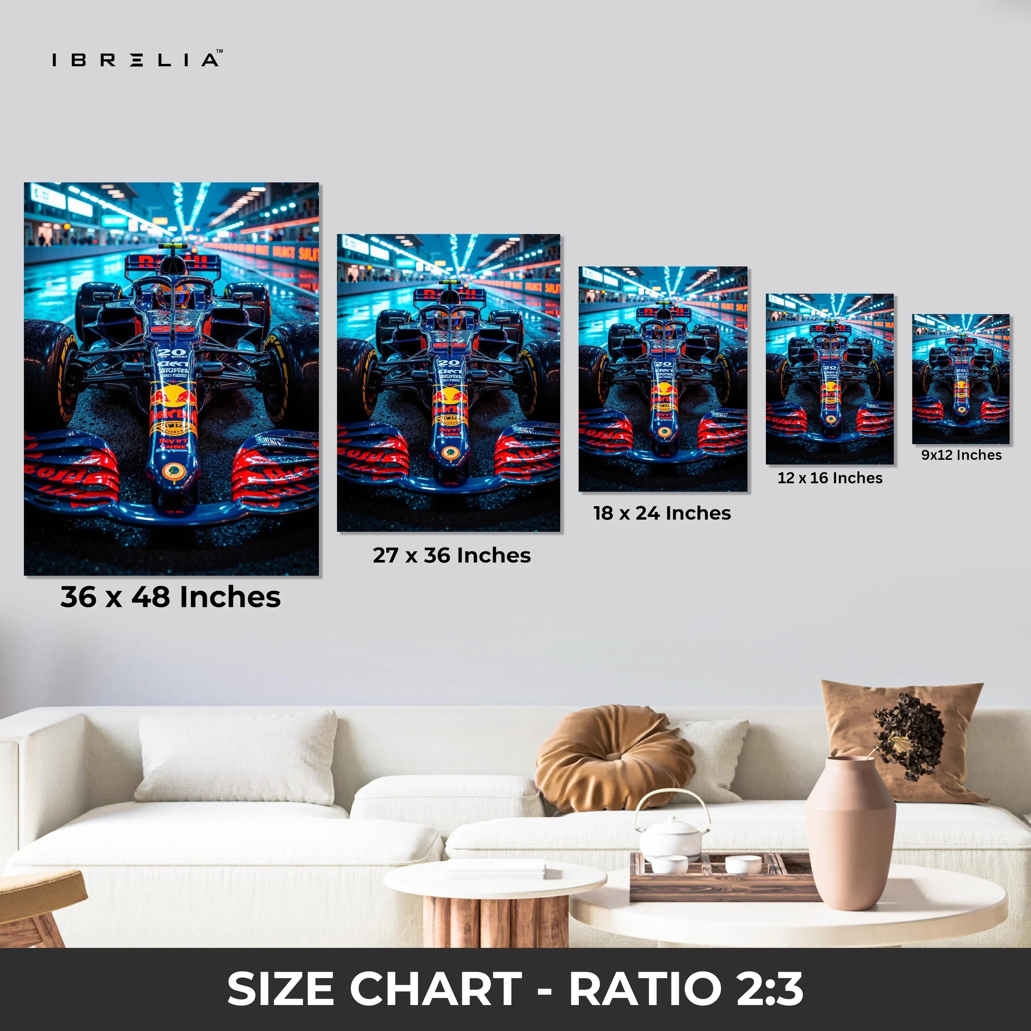 Red Bull F1 Pit Lane Night Wall Art – Formula Racing Canvas Frame Pakistan | Motorsport Poster | IBRELIA™ IBRELIA