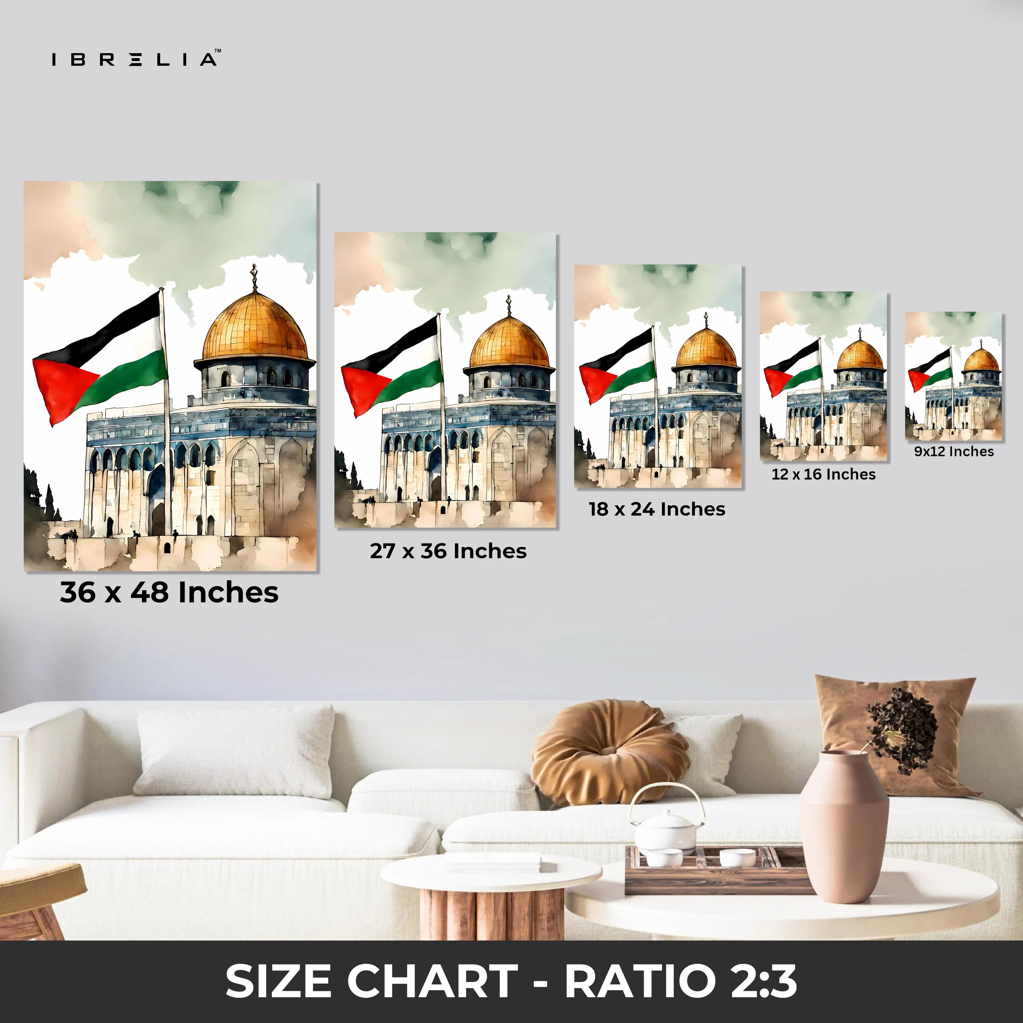 Dome of the Rock Palestine Flag Art – Jerusalem Watercolor Wall Art | 4K Ultra Wrap Frame Wall Art in Pakistan | IBRELIA™ IBRELIA