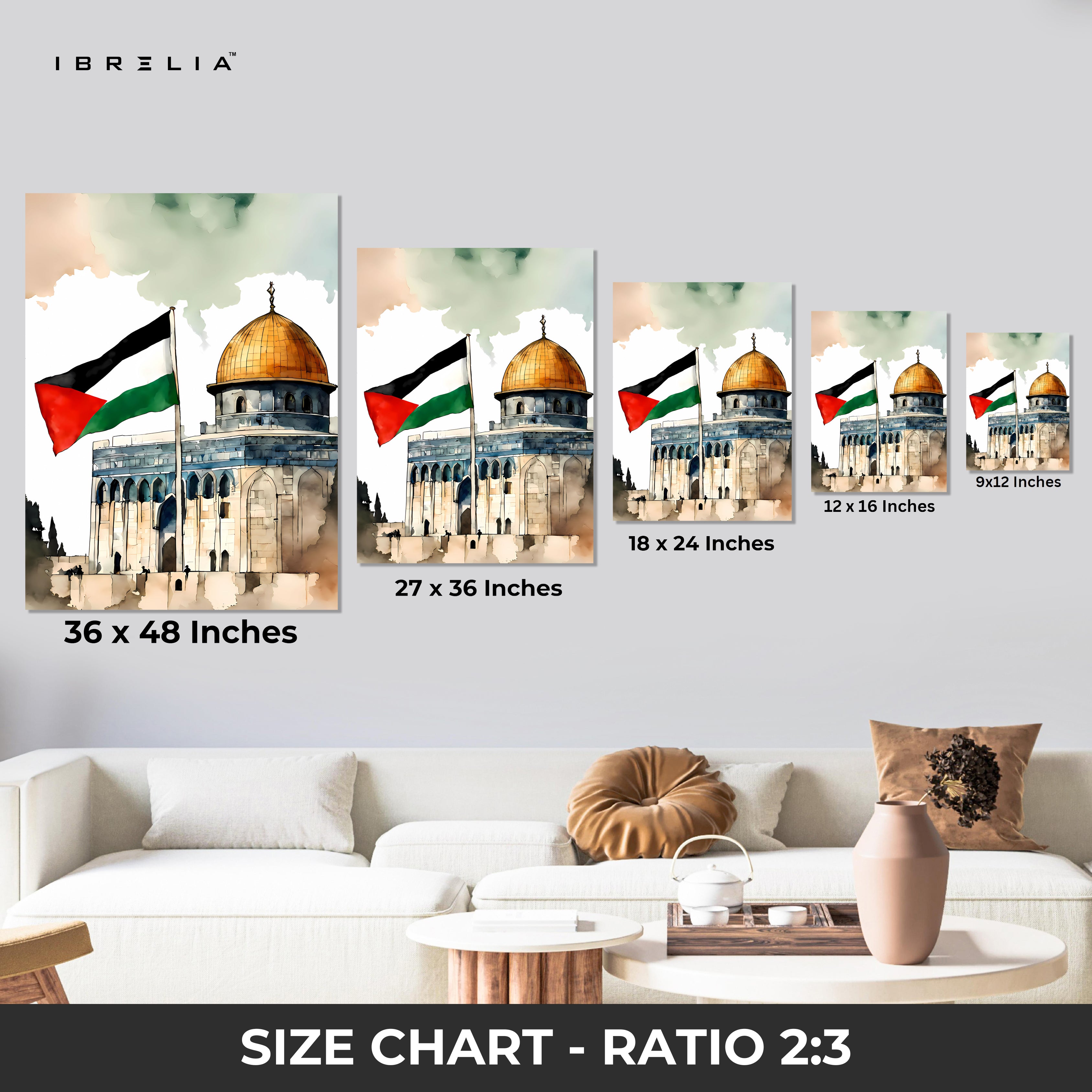 Dome of the Rock Palestine Flag Art – Jerusalem Watercolor Wall Art | 4K Ultra Wrap Frame Wall Art in Pakistan | IBRELIA™