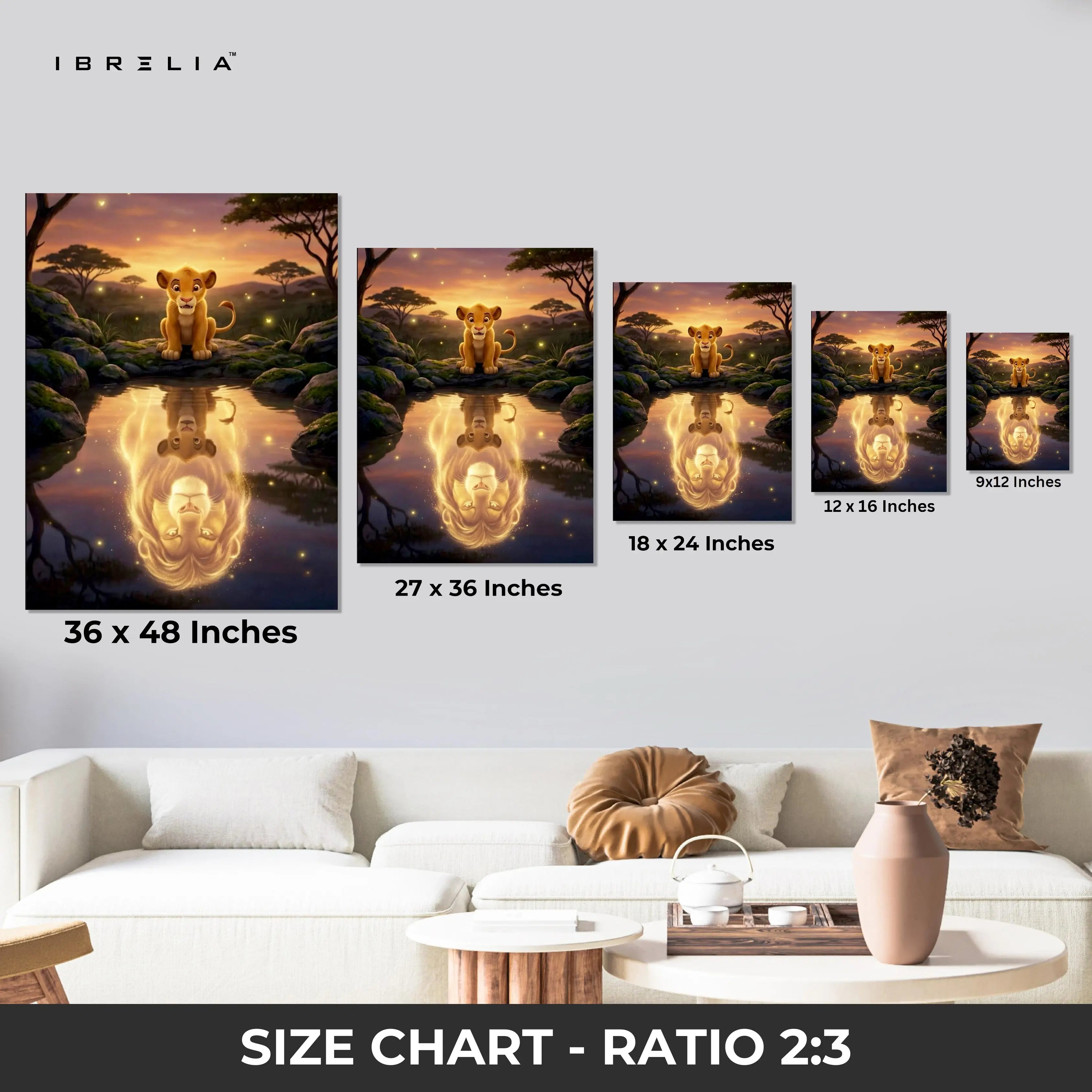 Lion Cub Reflection Wall Art – Legacy Spirit Canvas Frame | Emotional Animal Scene Decor Pakistan | IBRELIA™ IBRELIA