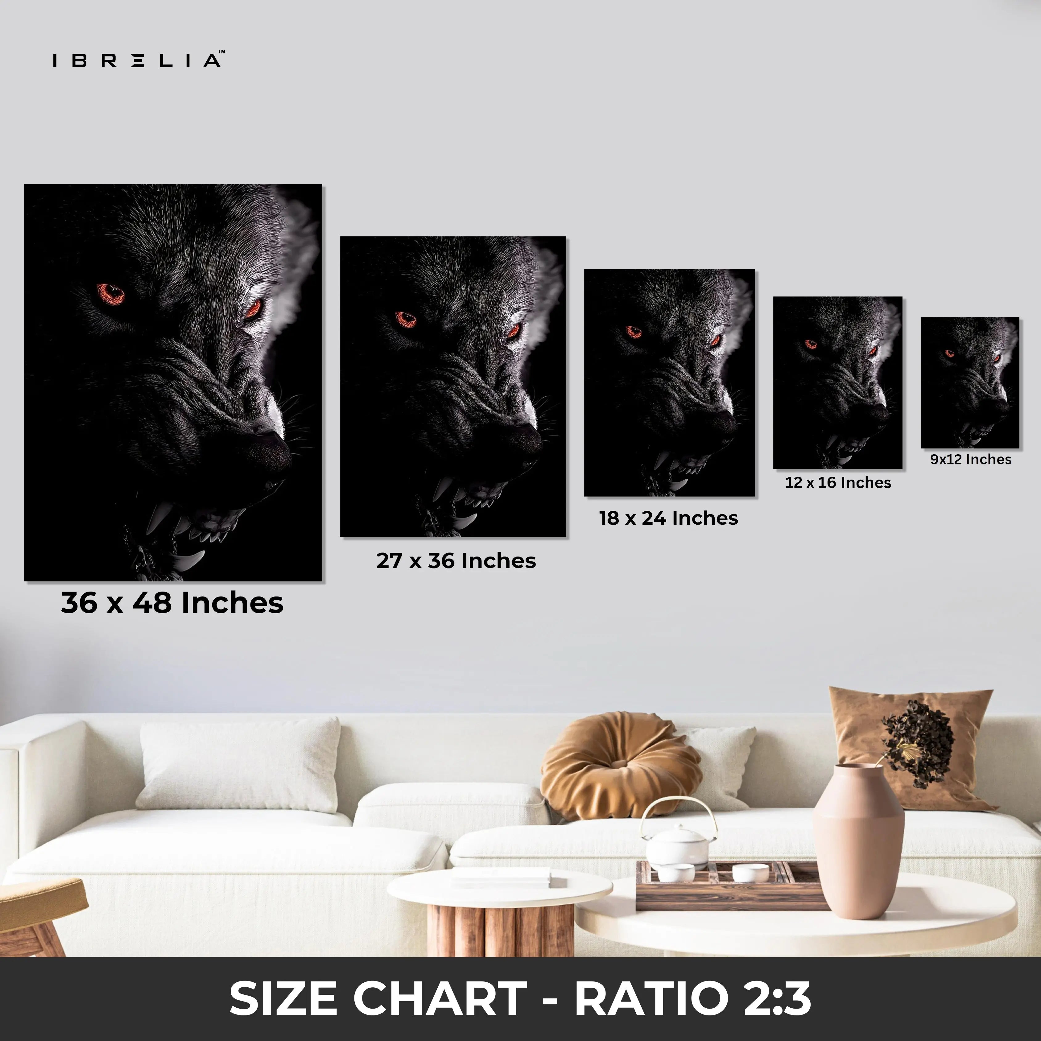 Black Wolf Wall Art – Dark Predator Canvas Frame | Red Eyes Animal Poster Pakistan | IBRELIA™ IBRELIA