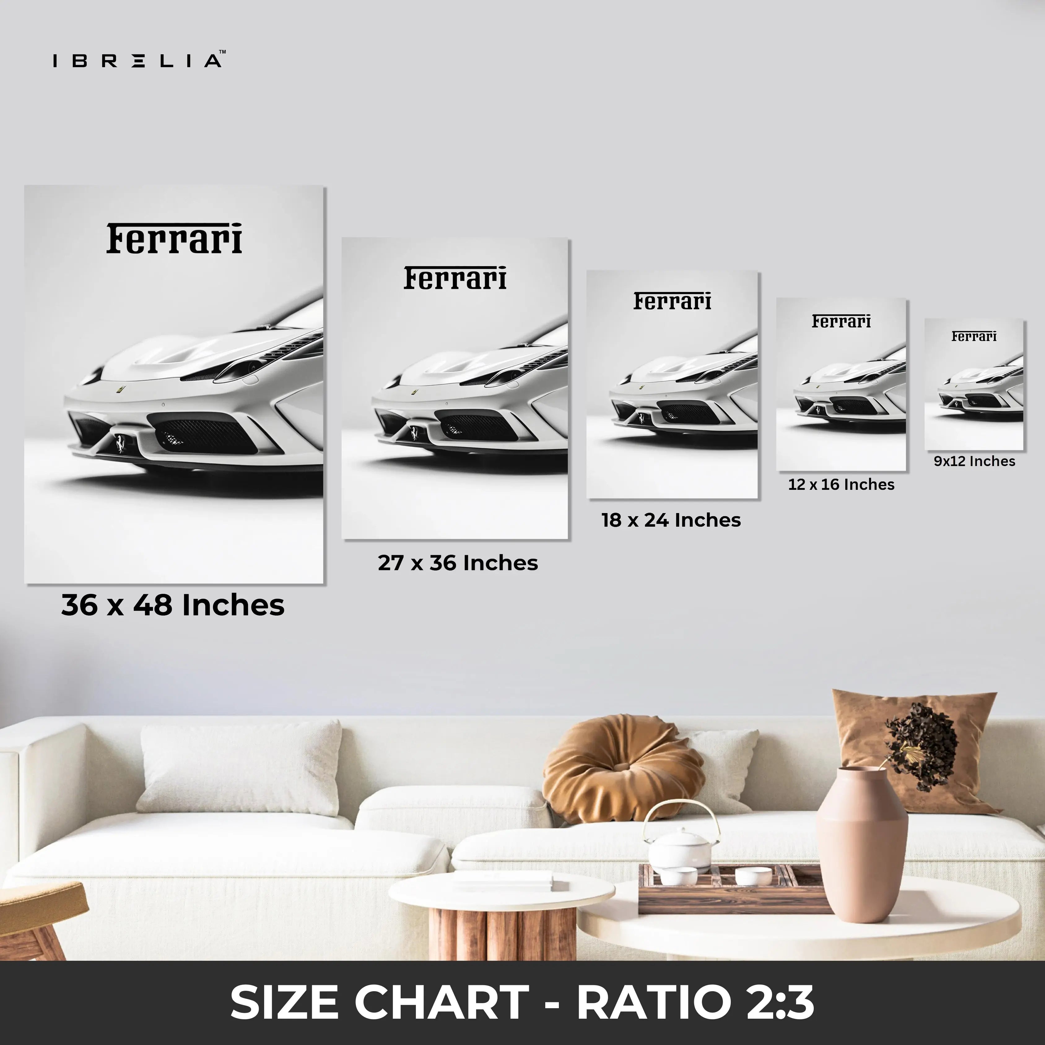 Ferrari Minimal Front Detail Wall Art – Luxury Supercar Poster | 4K Ultra Wrap Frame Wall Art in Pakistan | IBRELIA™ IBRELIA