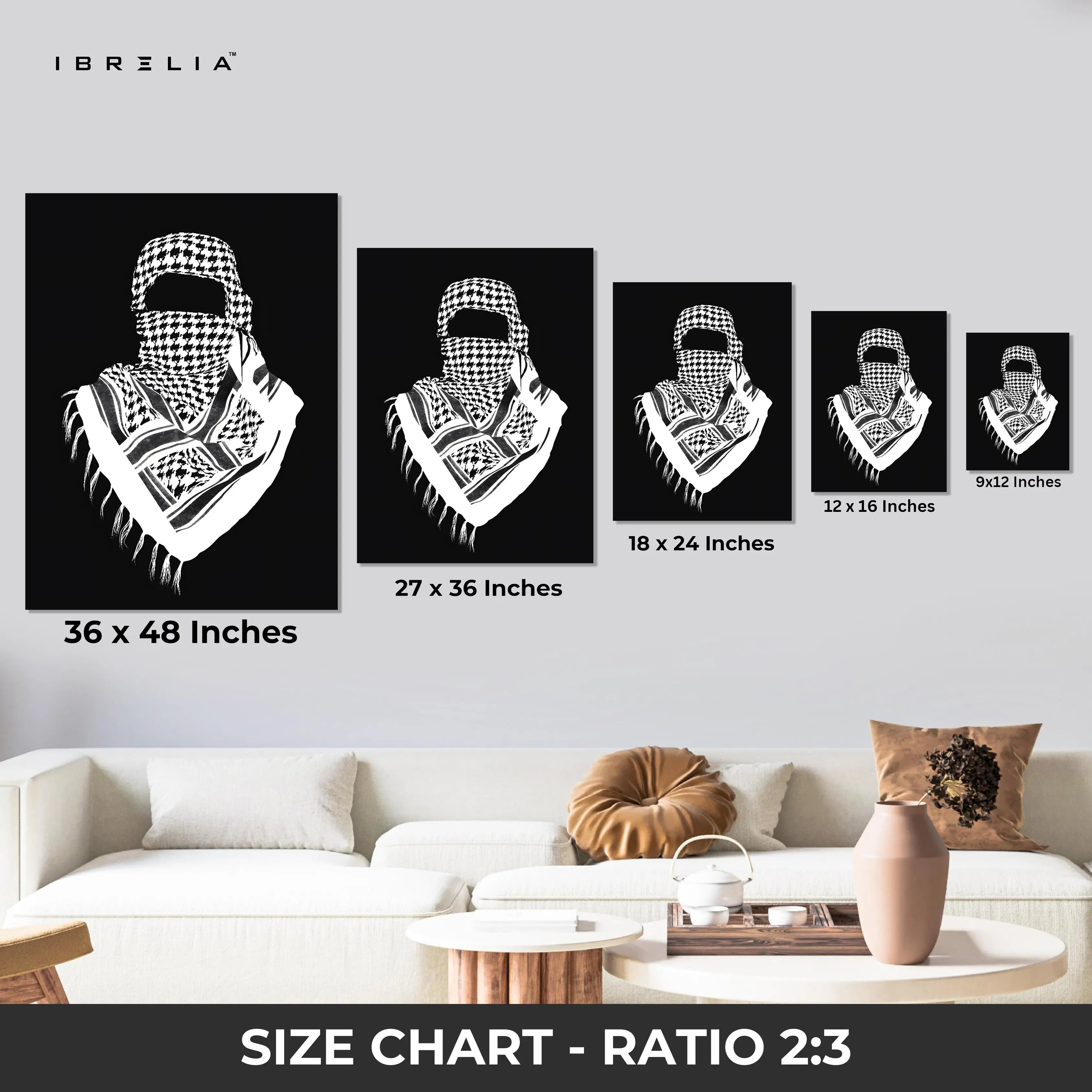 Palestinian Keffiyeh Resistance Art – Minimal Black & White Solidarity Wall Art | 4K Ultra Wrap Frame Wall Art in Pakistan | IBRELIA™ IBRELIA