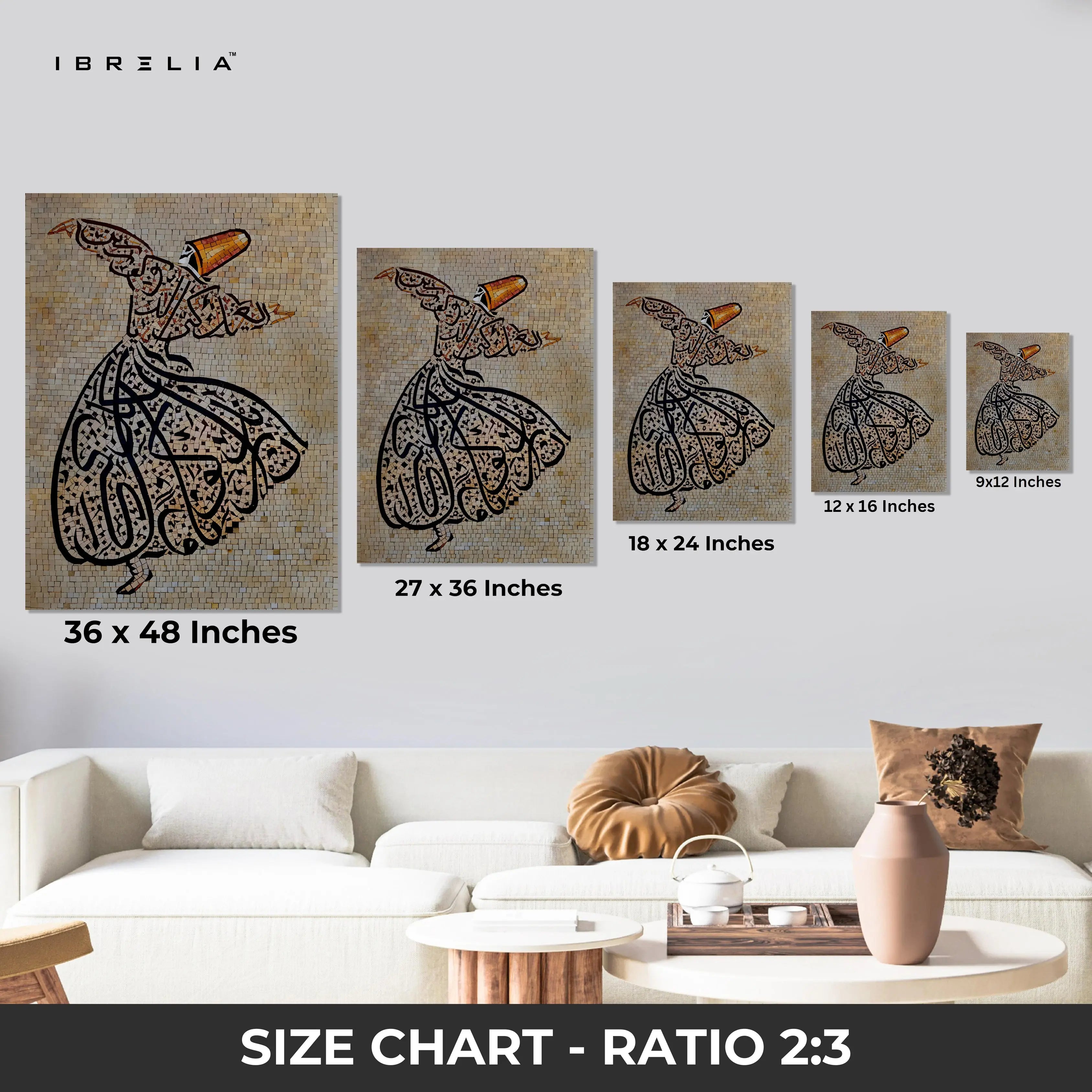 Whirling Dervish Mosaic Art – Sufi Spiritual Dance Wall Art | 4K Ultra Wrap Frame Wall Art in Pakistan | IBRELIA™ IBRELIA