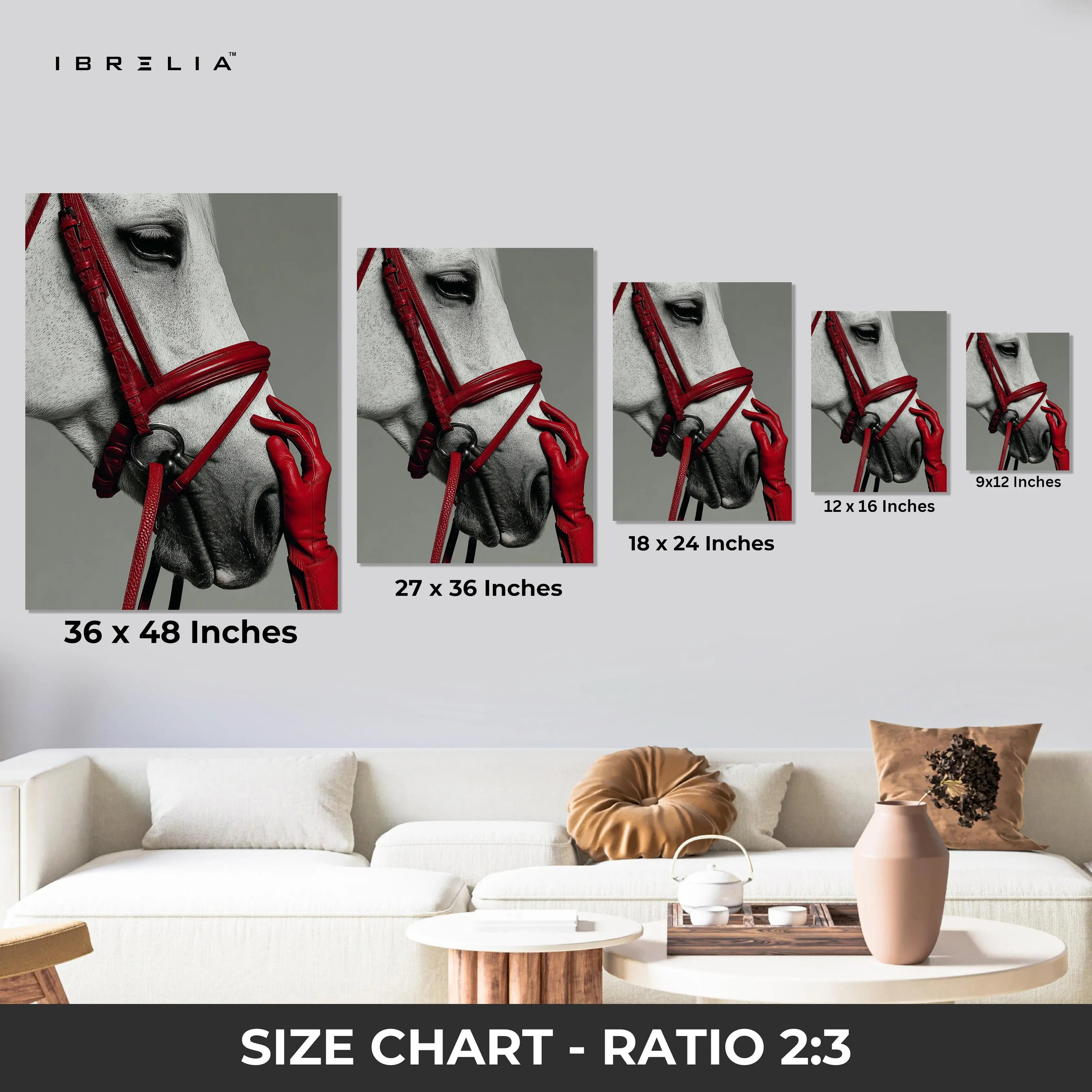Luxury Horse Wall Art – Elegant White Horse Canvas Frame | Red Aesthetic Animal Poster Pakistan | IBRELIA™ IBRELIA