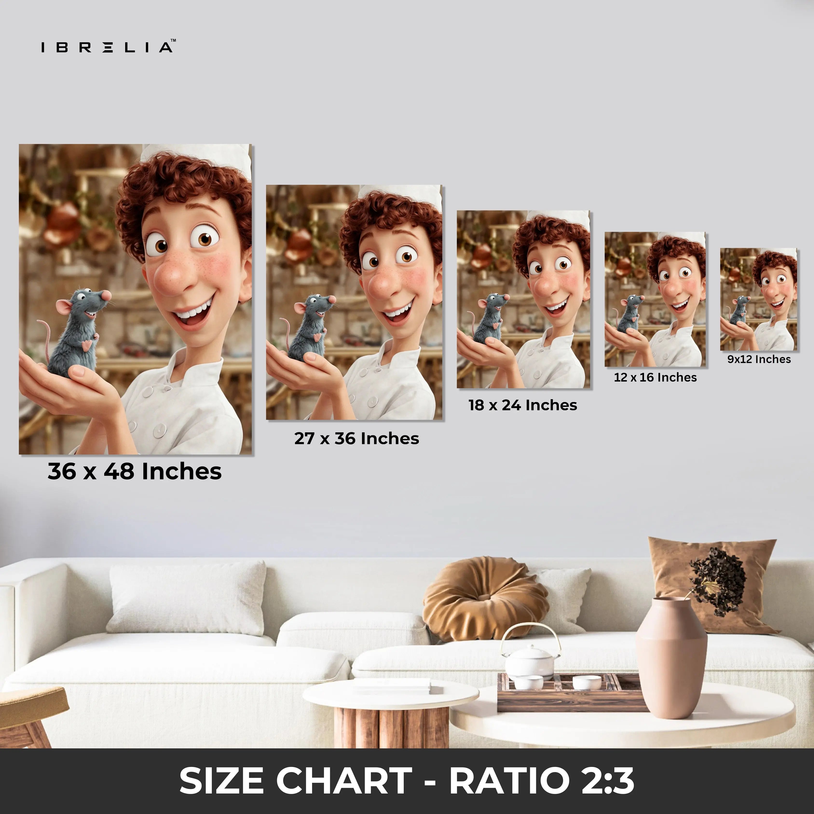 Chef & Rat Friendship Wall Art – Culinary Magic Canvas Frame | Animated Kitchen Scene Decor Pakistan | IBRELIA™ IBRELIA