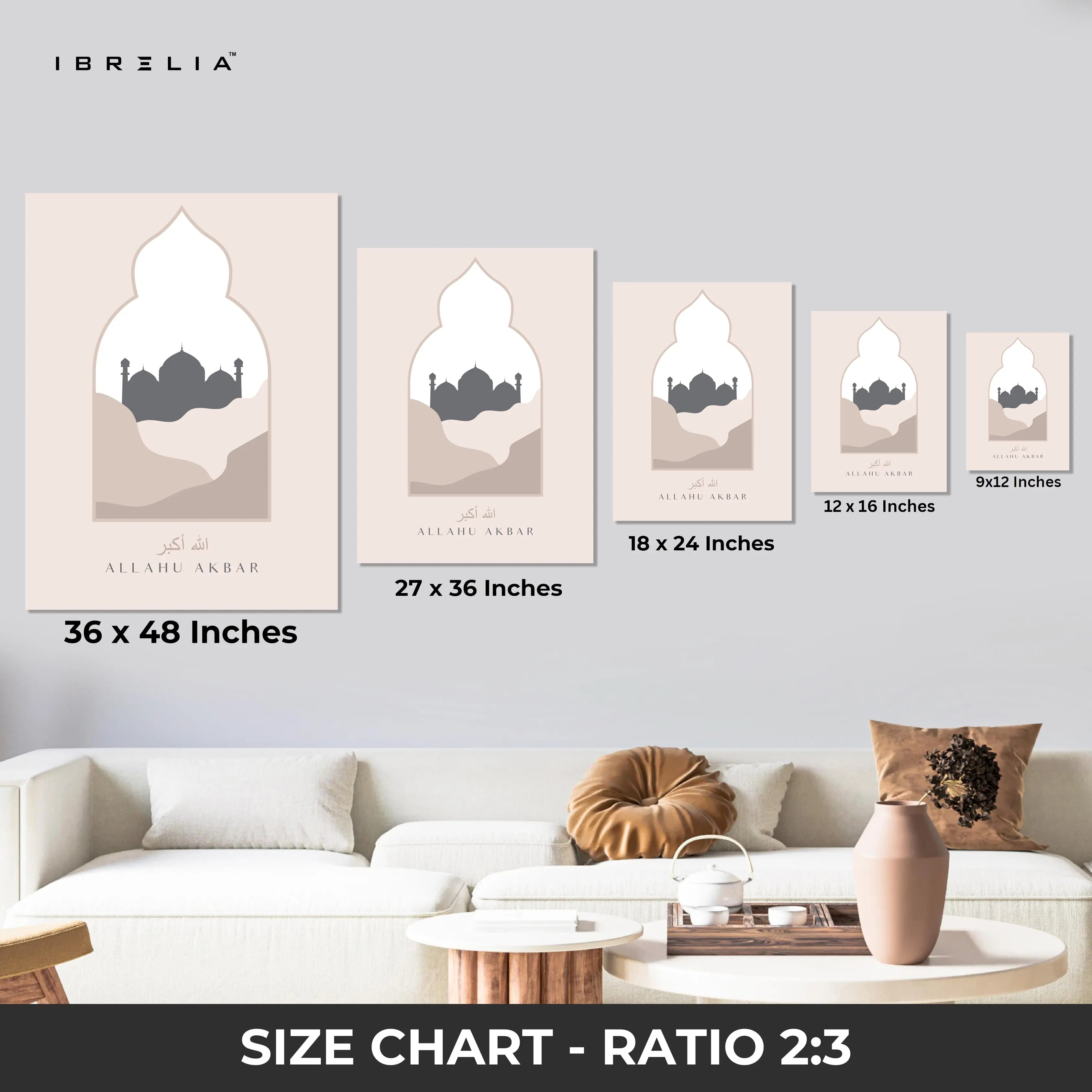 Allahu Akbar Mosque Silhouette Islamic Wall Art – Minimal Arch Design | 4K Ultra Wrap Frame Wall Art in Pakistan | IBRELIA™ IBRELIA