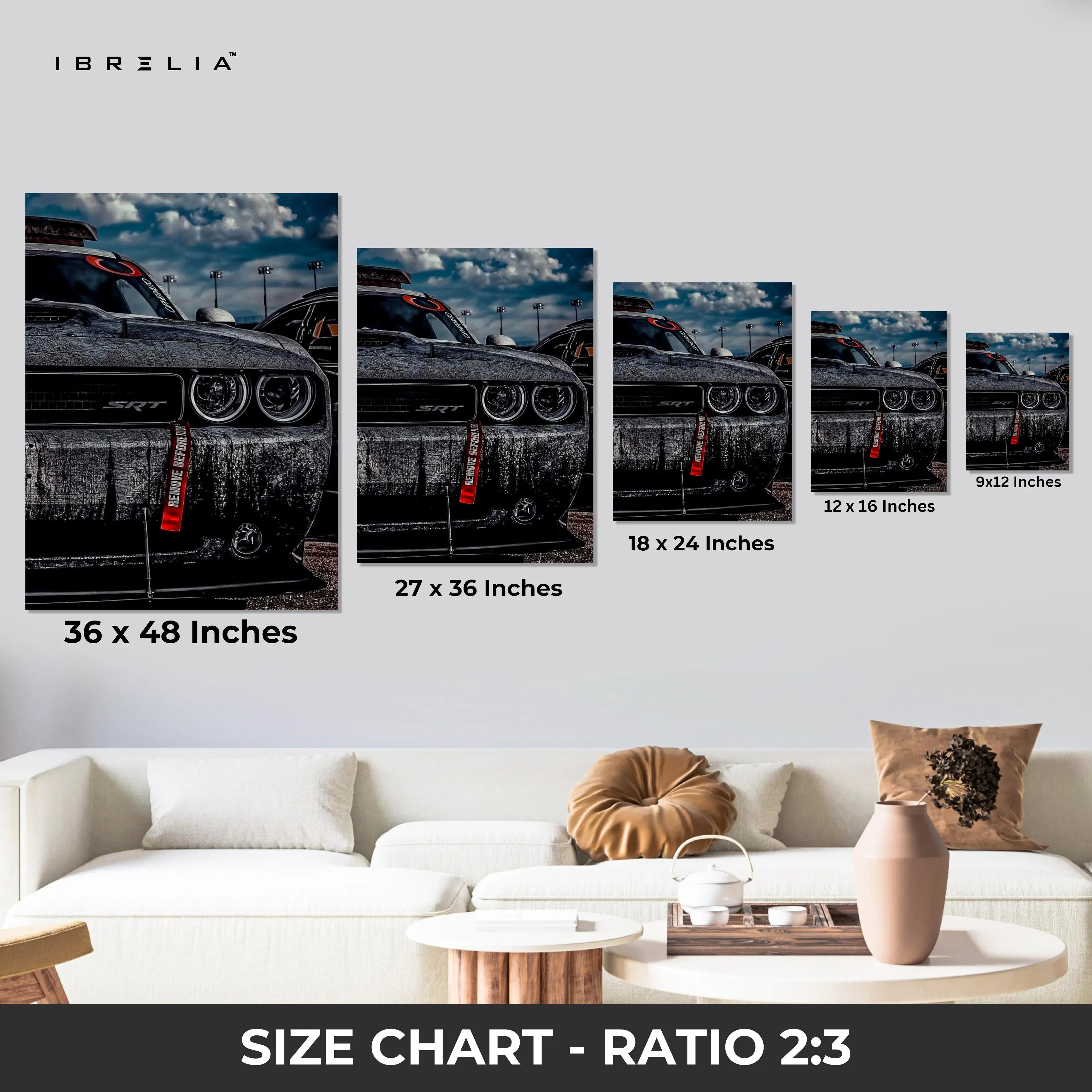 Dodge Challenger SRT Front Detail Wall Art – Muscle Car Close-Up Canvas Frame | SRT Poster Pakistan | IBRELIA™ IBRELIA