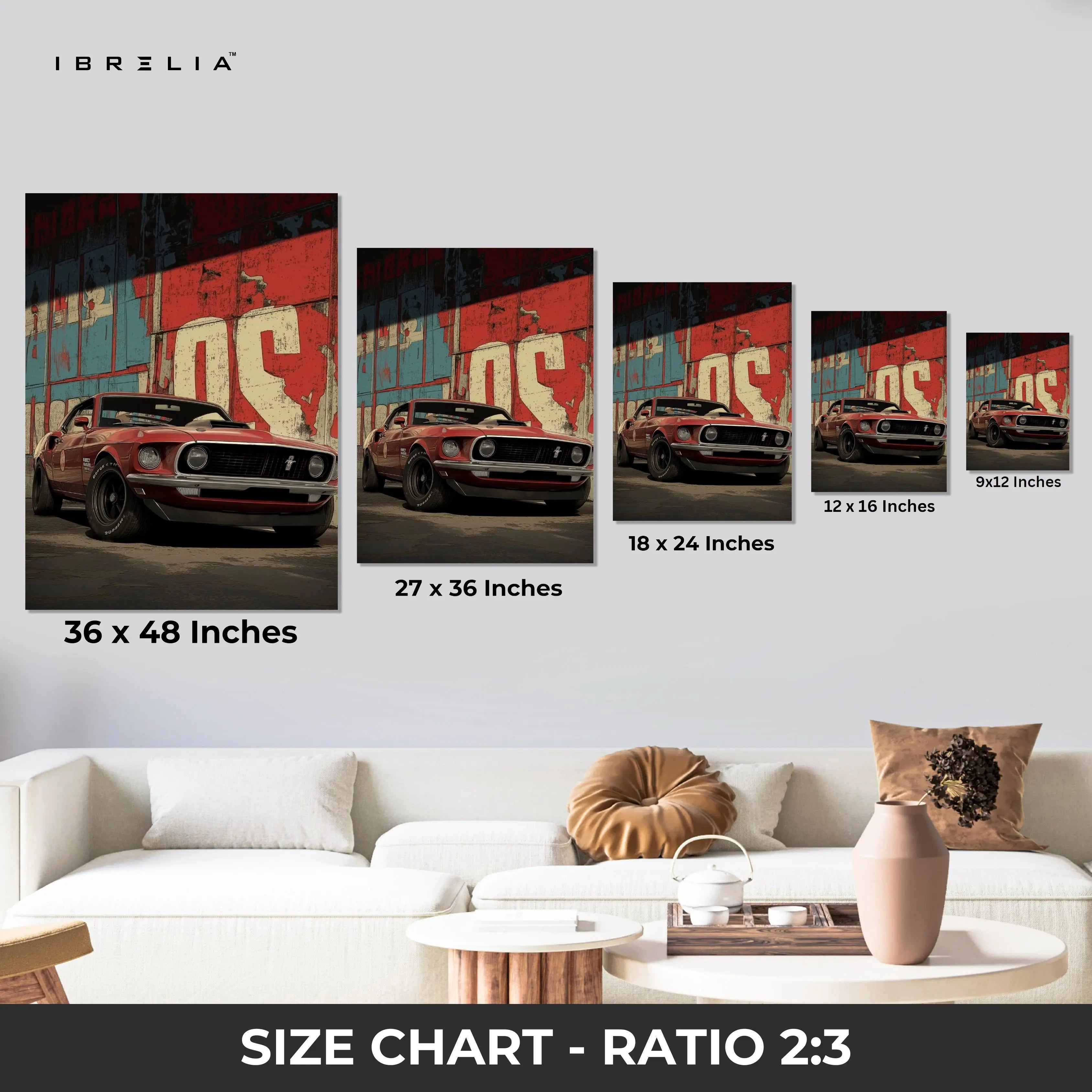Ford Mustang Vintage Wall Art – Classic Muscle Car Canvas Frame | Retro Automotive Poster Pakistan | IBRELIA™ IBRELIA