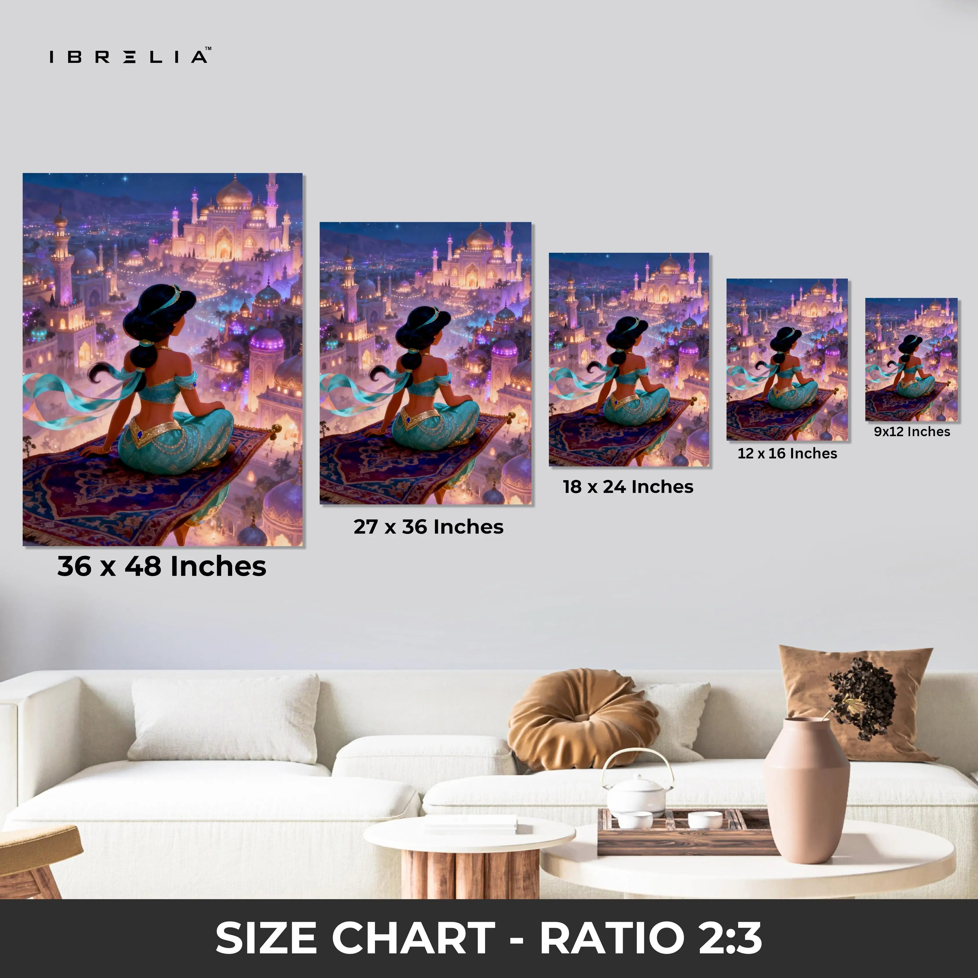 Arabian Princess Night City Wall Art – Magical Palace Fantasy Canvas Frame | Luxury Aesthetic Decor Pakistan | IBRELIA™ IBRELIA