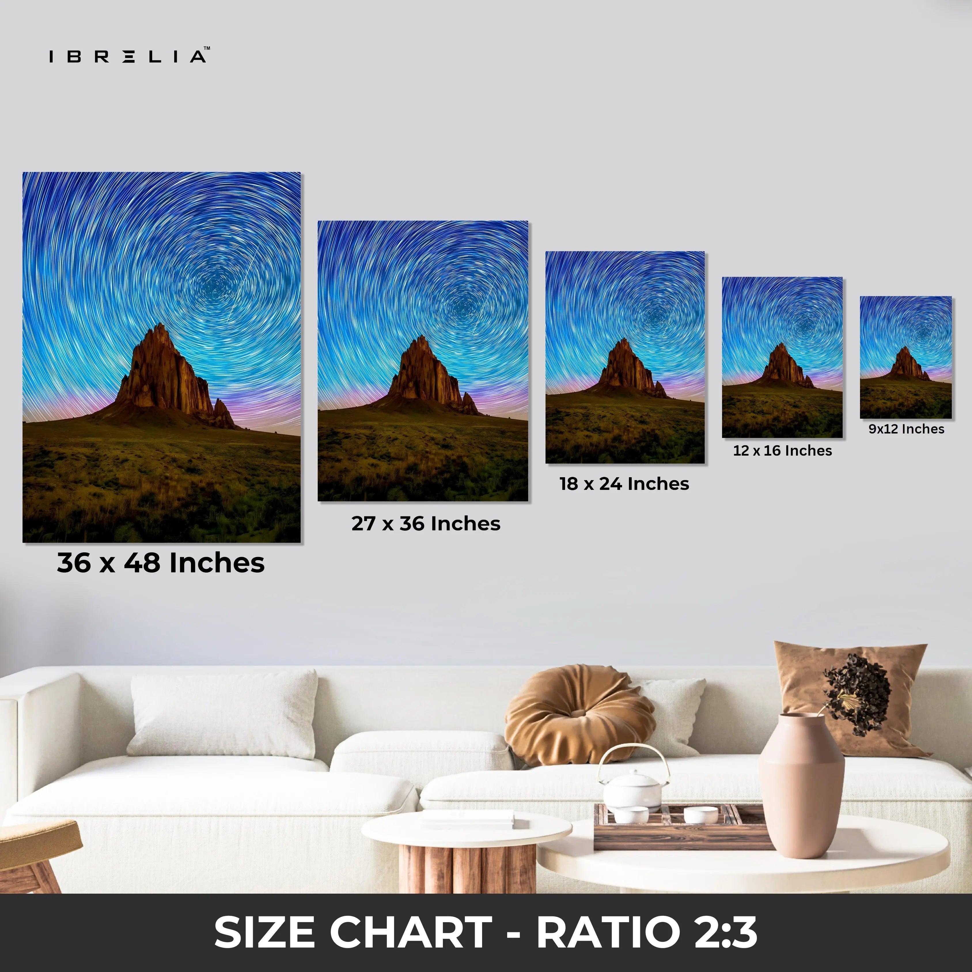 Star Trails Mountain Landscape Wall Art – Cosmic Night Sky Canvas Frame | Long Exposure Nature Poster Pakistan | IBRELIA™ IBRELIA