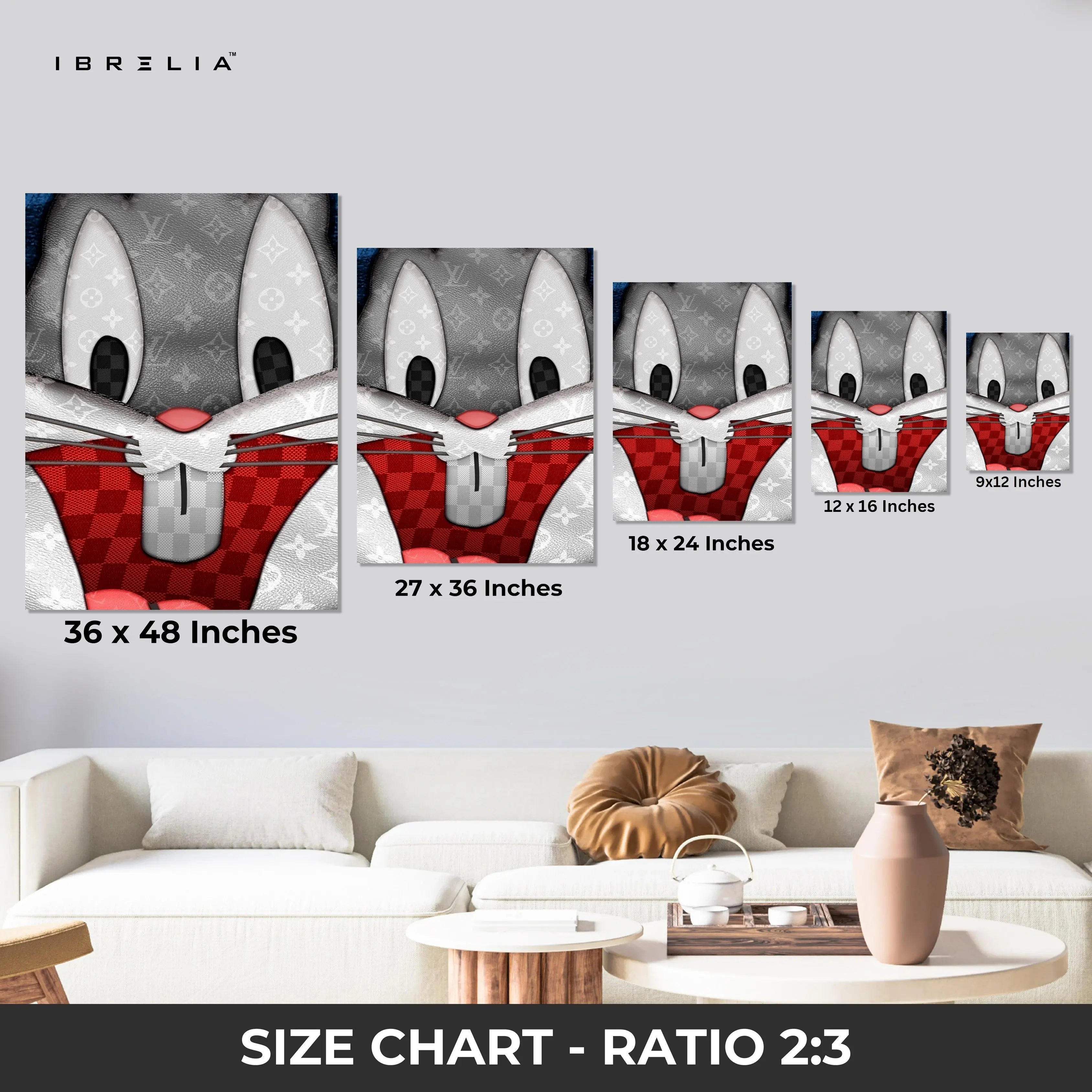 Luxury Cartoon Bunny Wall Art – Designer Pattern Aesthetic Canvas Frame | Cute Minimal Character Poster Pakistan | IBRELIA™ IBRELIA