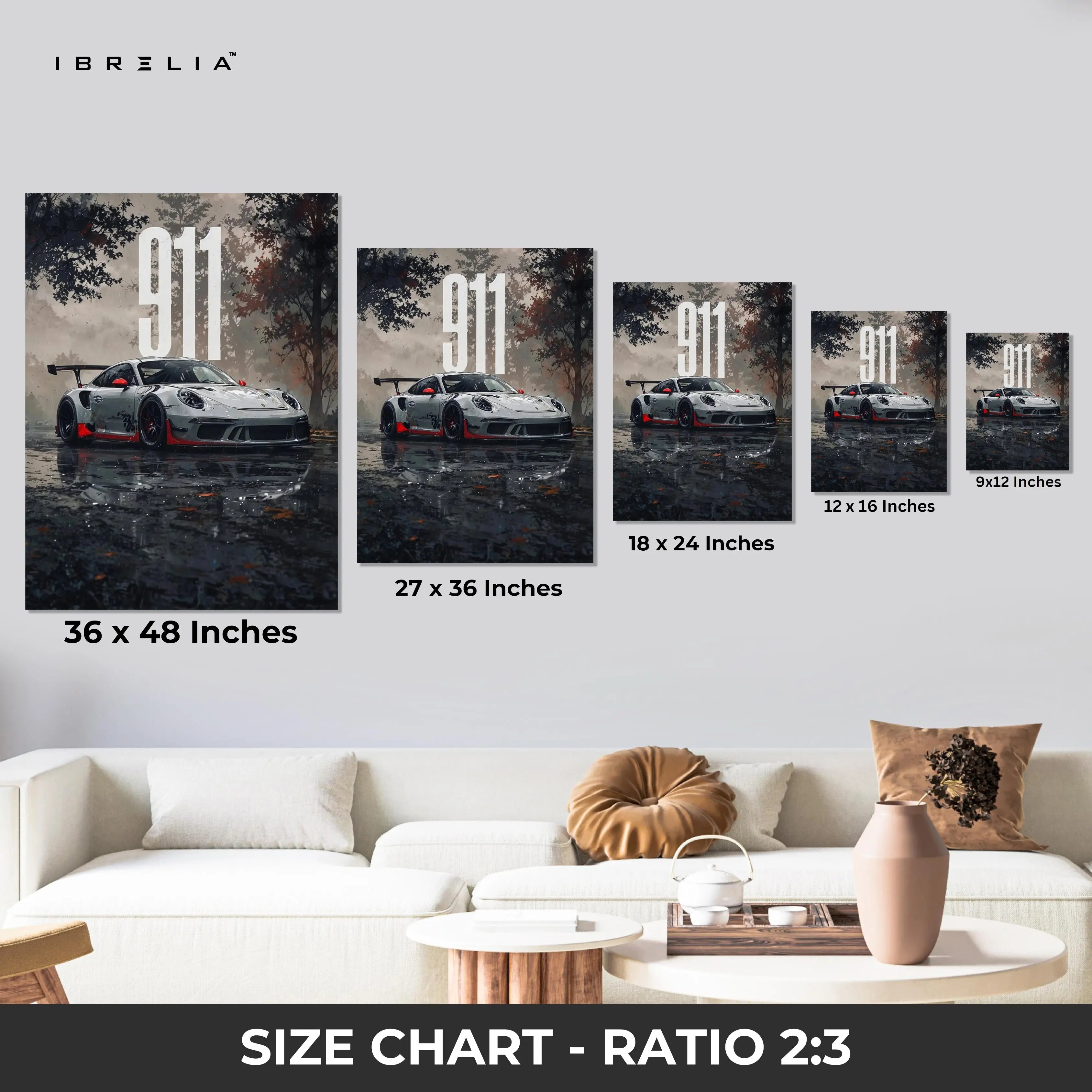 Porsche 911 Rain Noir Art – Dark Cinematic Sports Car Wall Art | 4K Ultra Wrap Frame Wall Art in Pakistan | IBRELIA™ IBRELIA