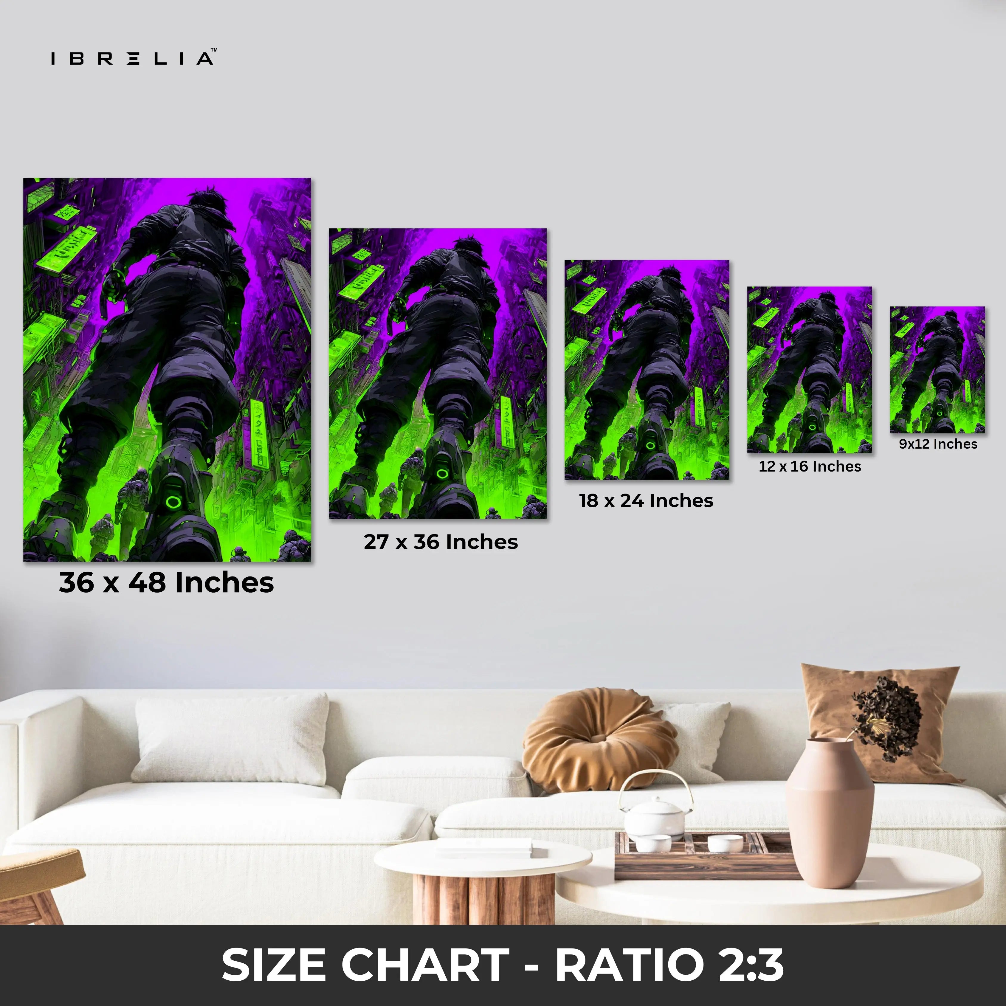 Cyberpunk Neon Soldier Wall Art – Futuristic City Canvas Frame | Sci-Fi Gaming Poster Pakistan | IBRELIA™ IBRELIA